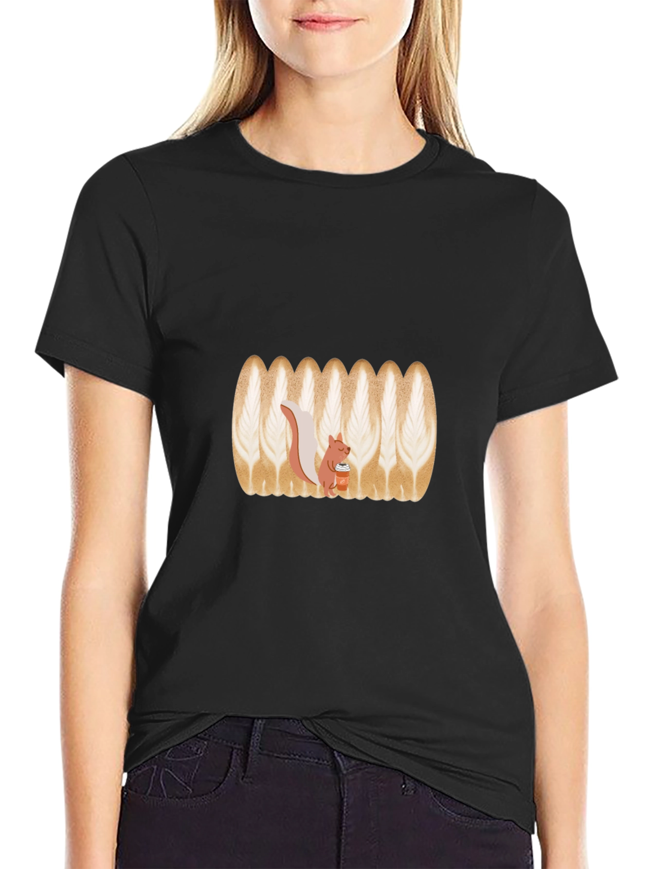Squirrel Latte Art Black T-Shirt