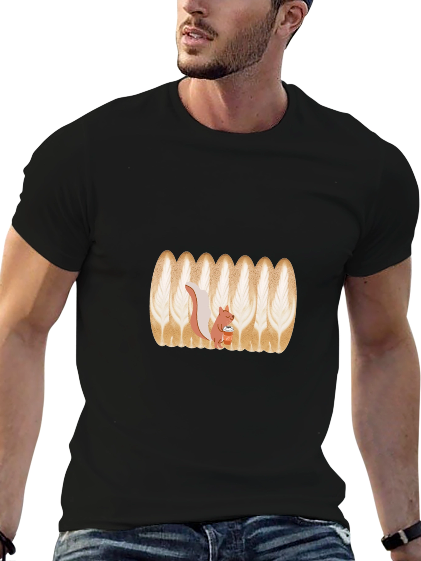 Squirrel Latte Art Black T-Shirt