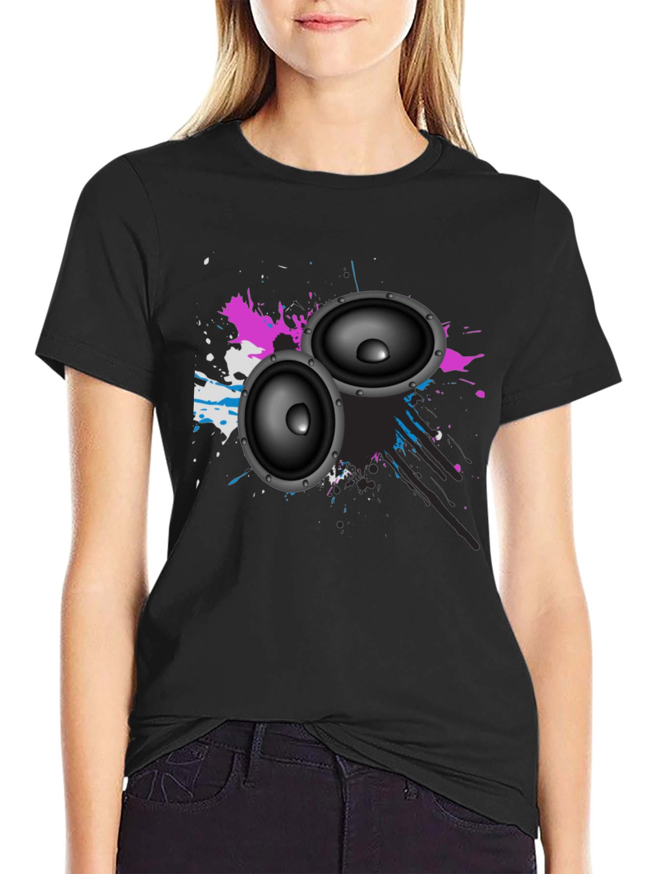 Black Speaker Graphic Tee - Stylish Music Lover Shirt