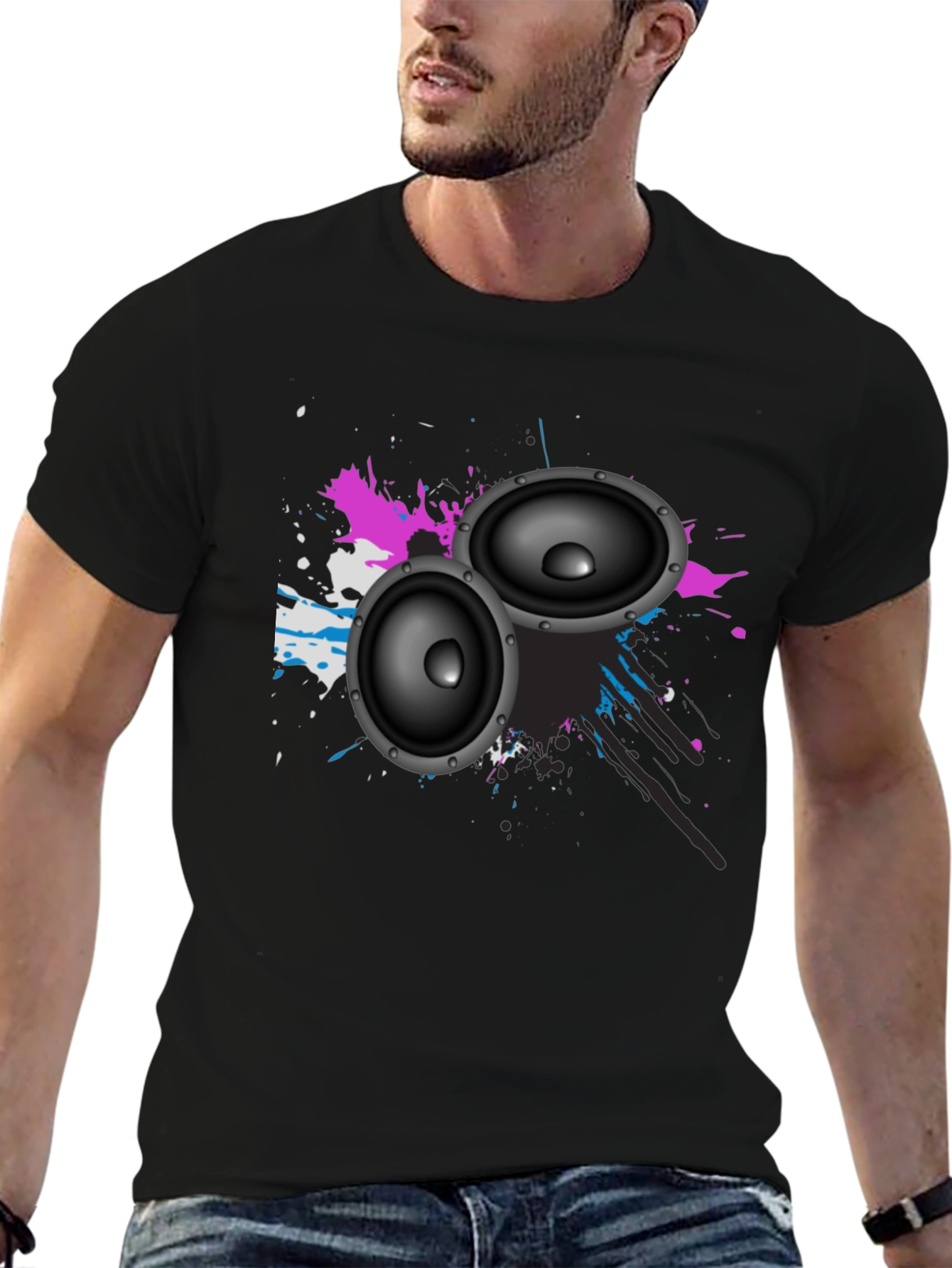 Black Speaker Graphic Tee - Stylish Music Lover Shirt