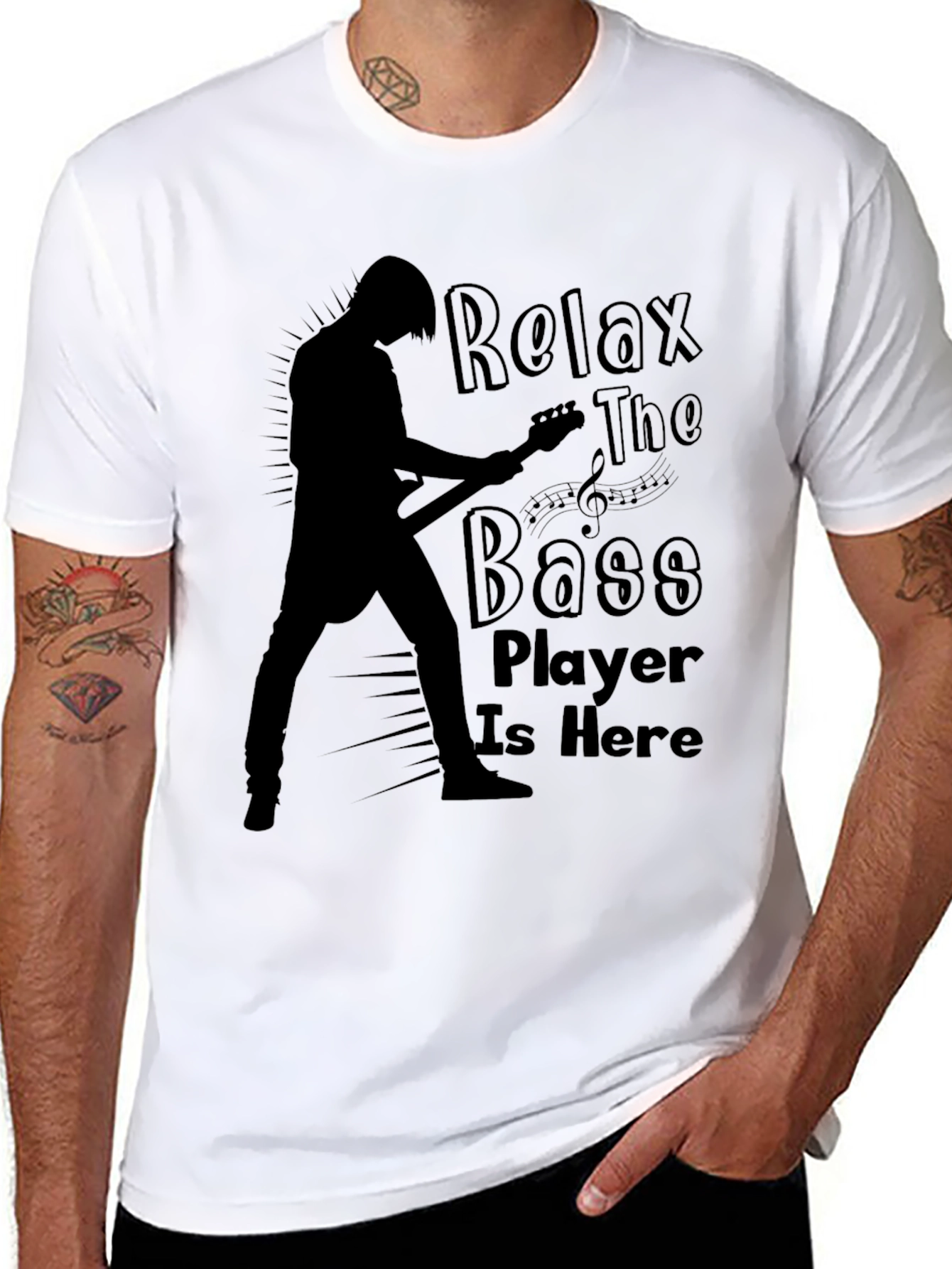 Relax The Bass Player Is Here Black Graphic T-Shirt