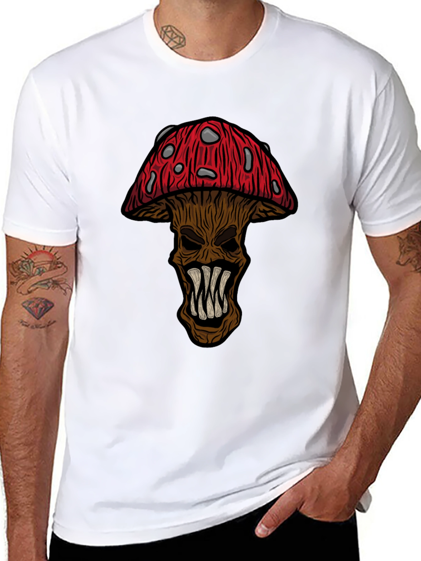 Creepy Mushroom Graphic Tee - Black
