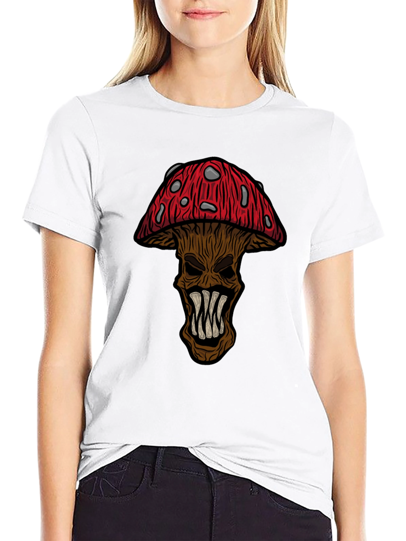 Creepy Mushroom Graphic Tee - Black