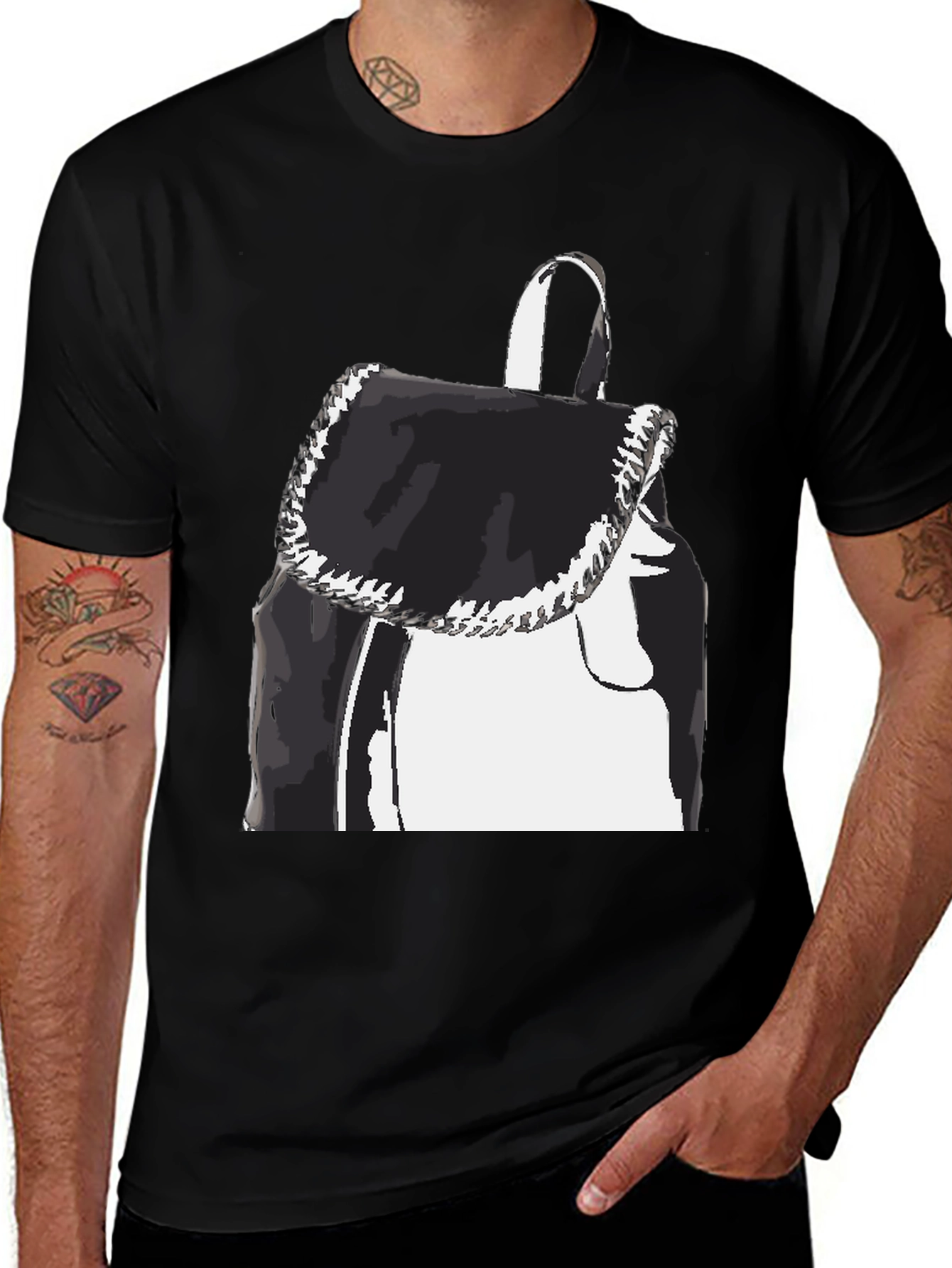 Black Graphic Tee - Backpack Print