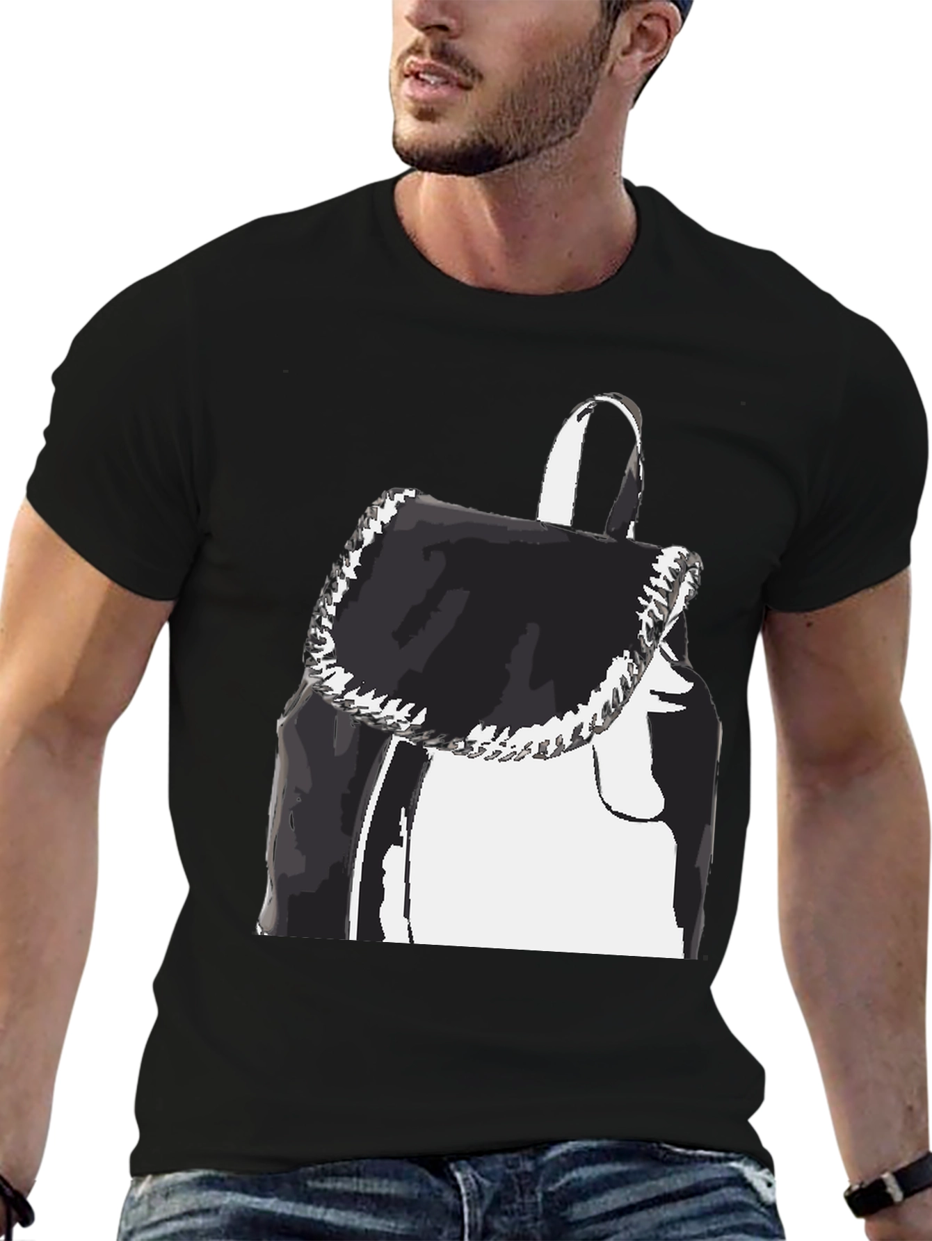 Black Graphic Tee - Backpack Print
