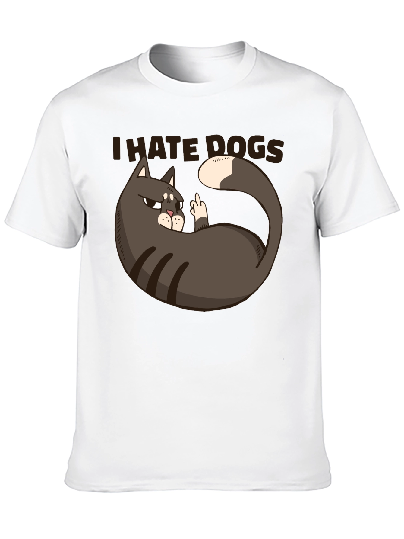 I Hate Dogs Cat Middle Finger Graphic T-Shirt