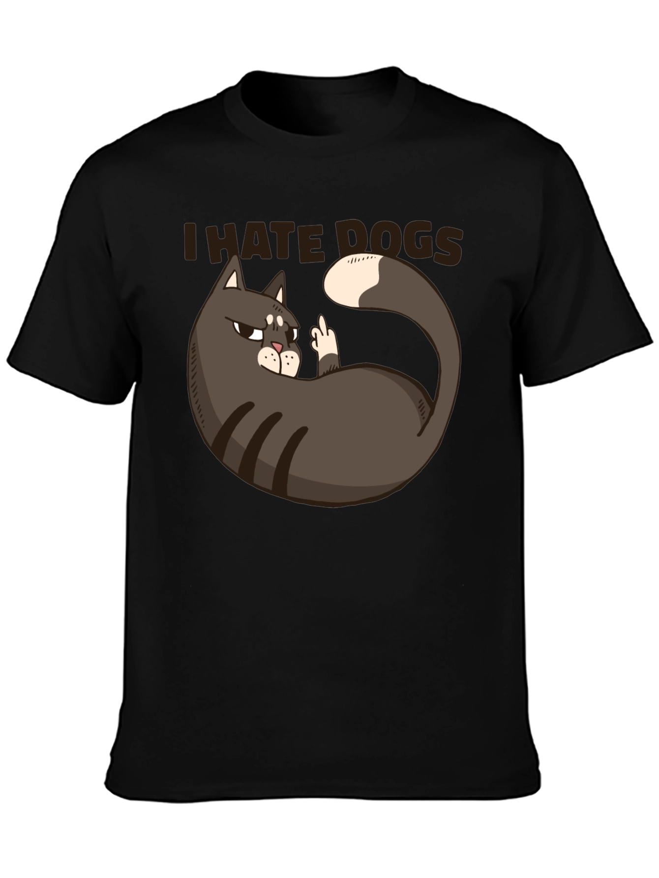 I Hate Dogs Cat Middle Finger Graphic T-Shirt