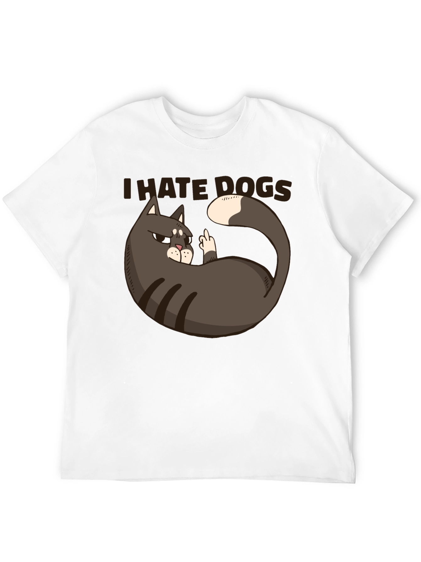 I Hate Dogs Cat Middle Finger Graphic T-Shirt