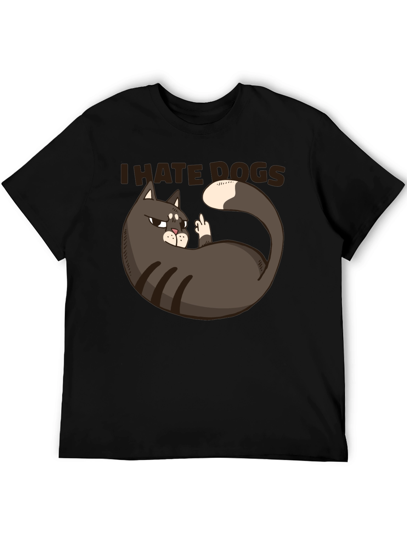 I Hate Dogs Cat Middle Finger Graphic T-Shirt