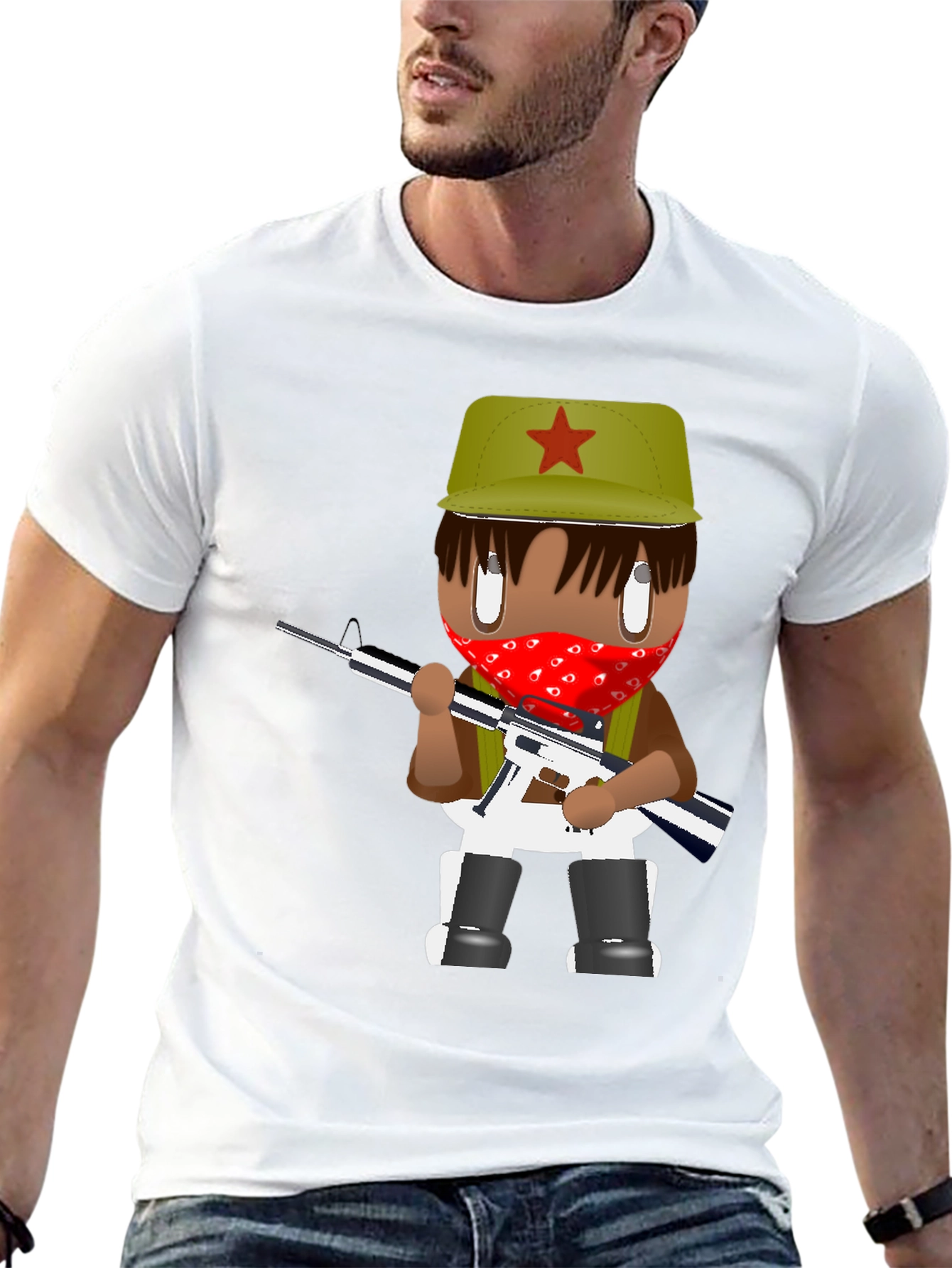 Graphic T-Shirt - Cartoon Character with Red Bandana