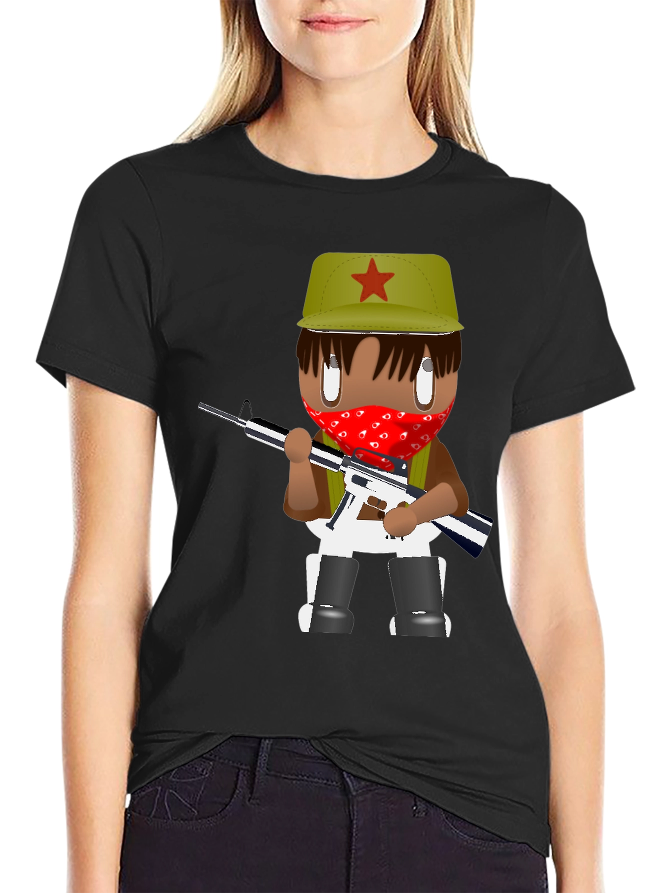 Graphic T-Shirt - Cartoon Character with Red Bandana