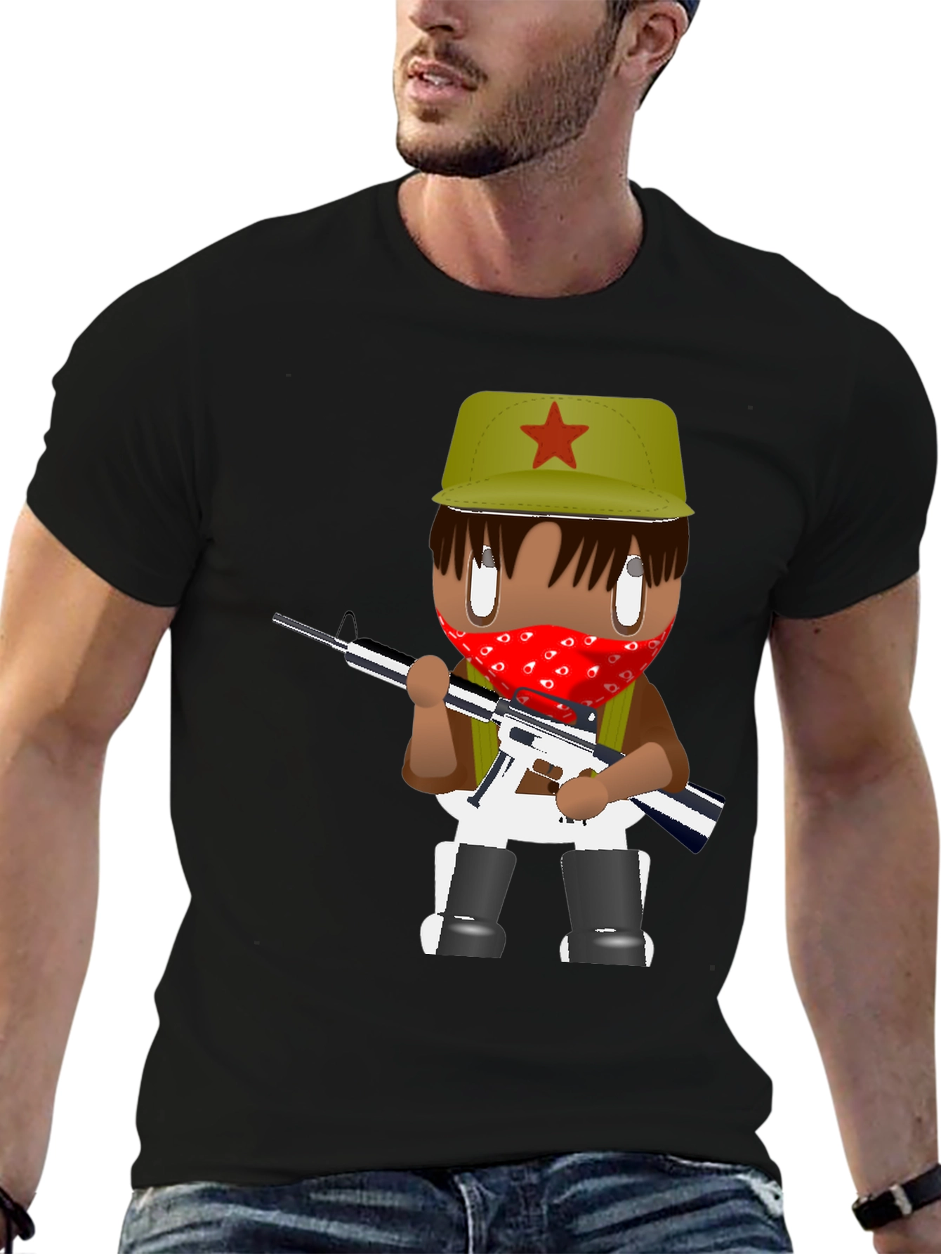 Graphic T-Shirt - Cartoon Character with Red Bandana