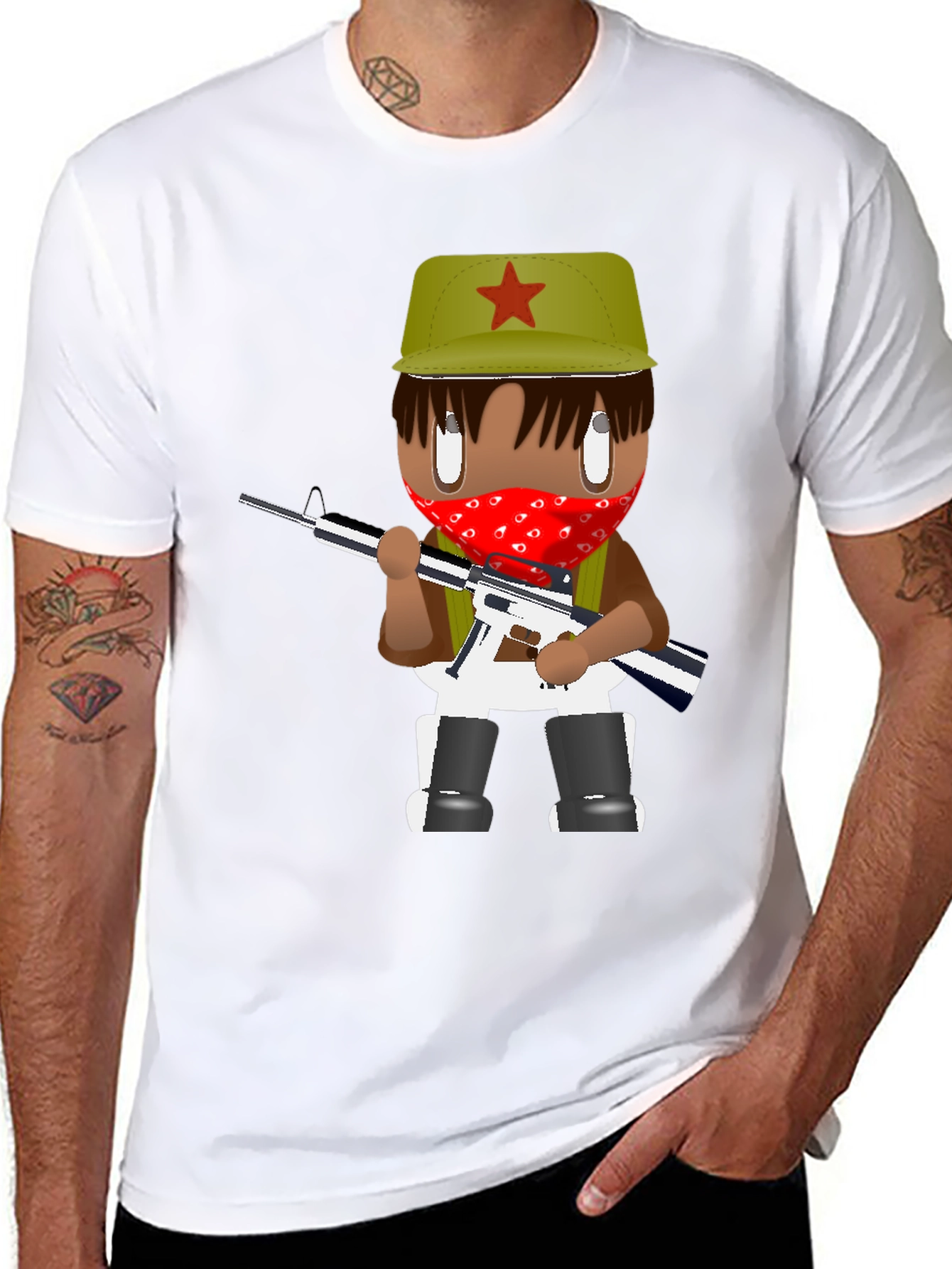 Graphic T-Shirt - Cartoon Character with Red Bandana