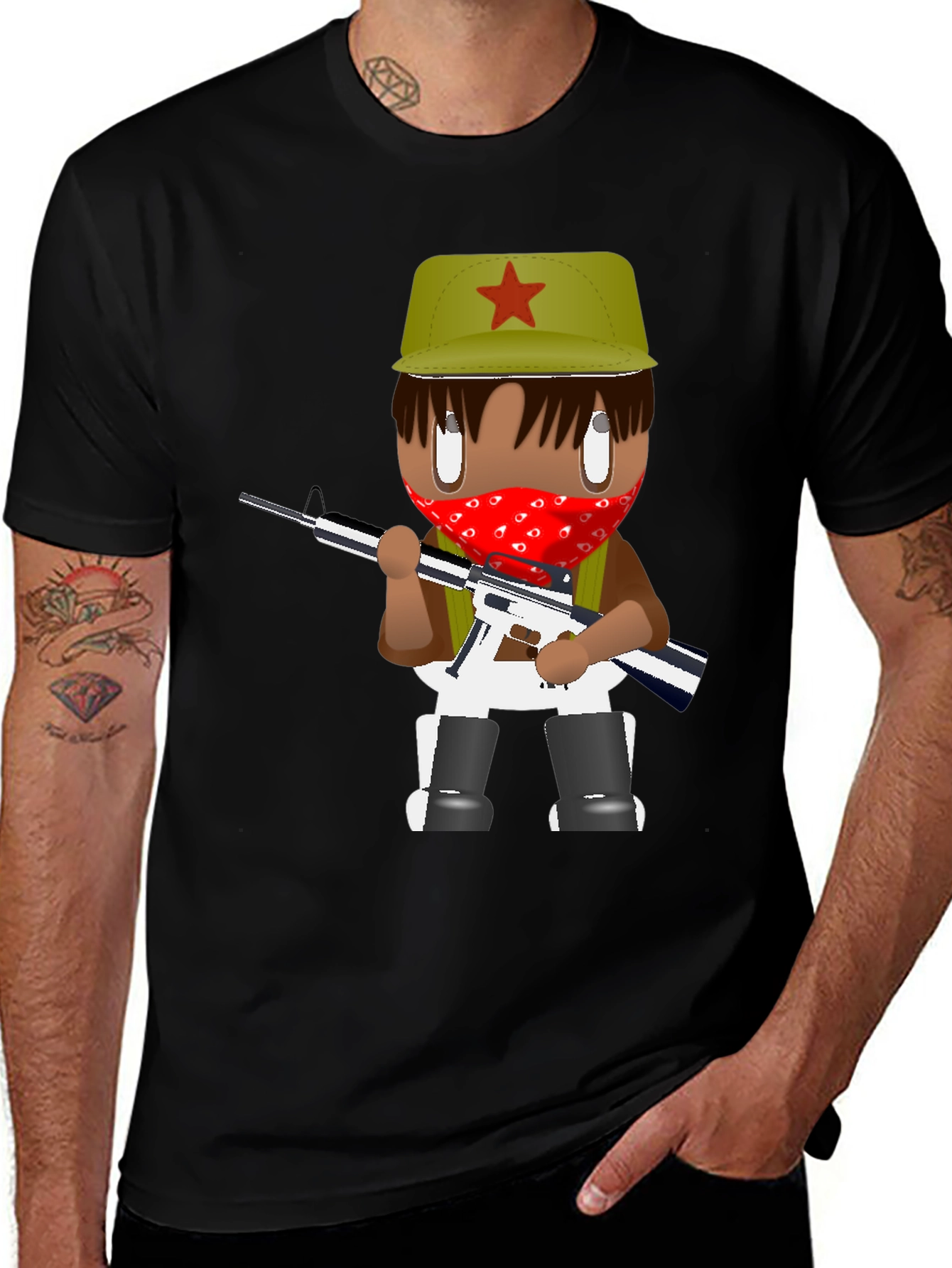 Graphic T-Shirt - Cartoon Character with Red Bandana