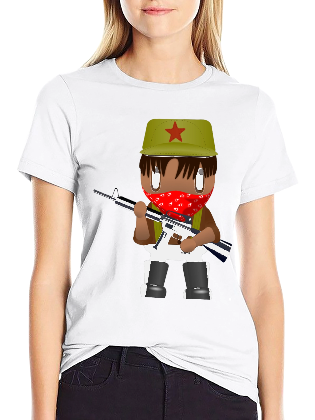 Graphic T-Shirt - Cartoon Character with Red Bandana