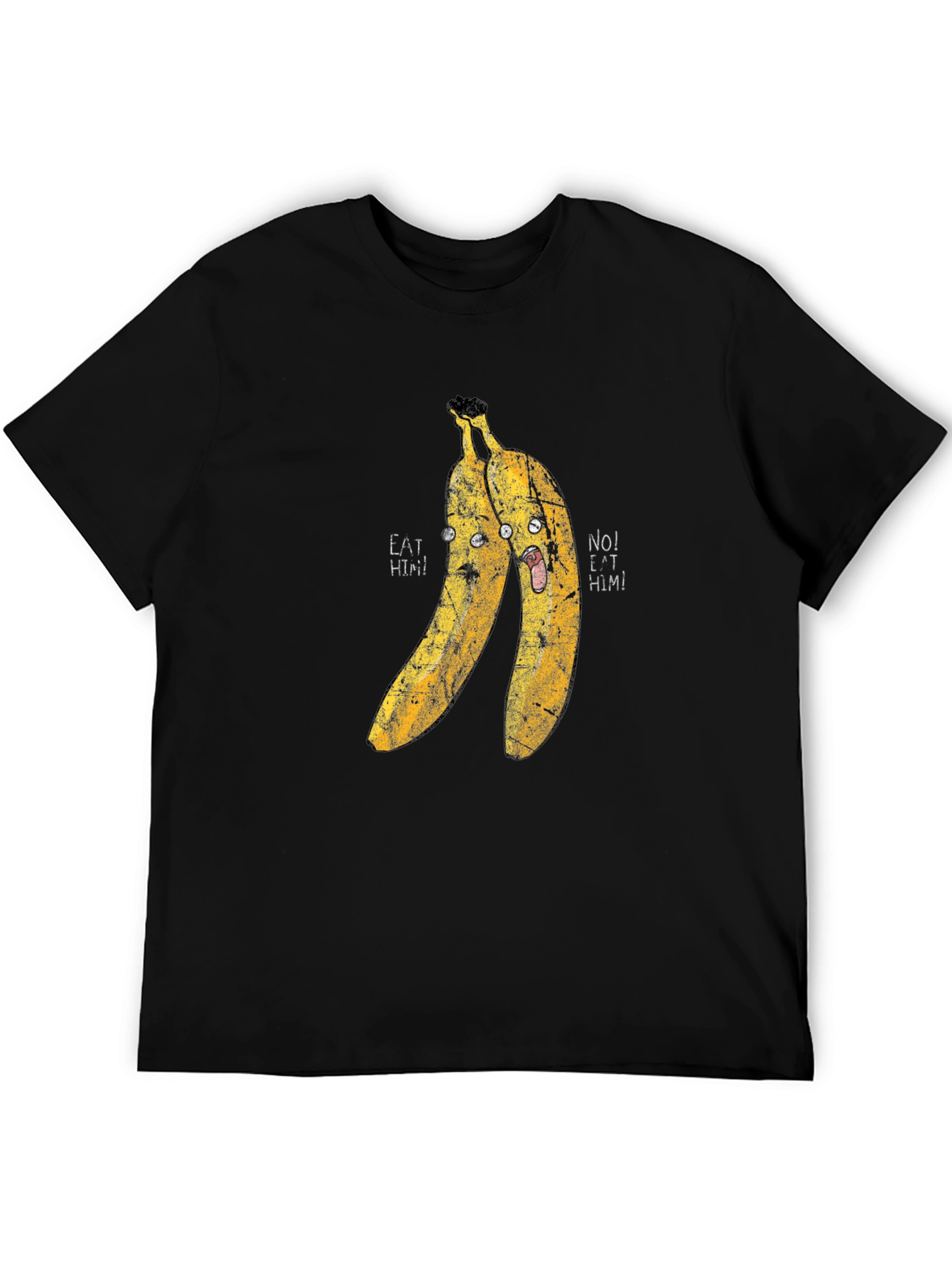 Eat Him! Banana Cartoon Graphic Print Black T-Shirt