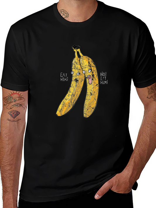 Eat Him! Banana Cartoon Graphic Print Black T-Shirt