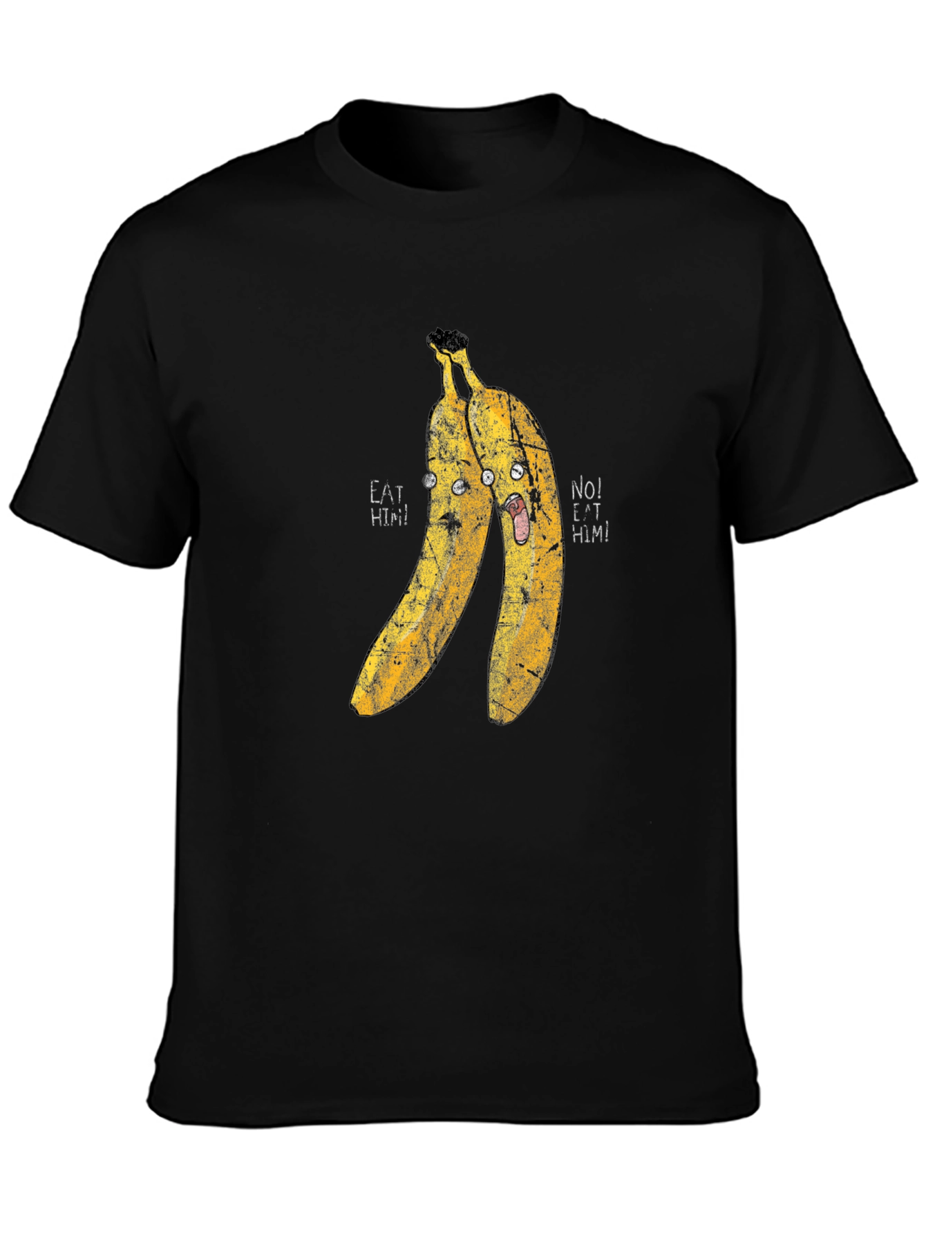 Eat Him! Banana Cartoon Graphic Print Black T-Shirt