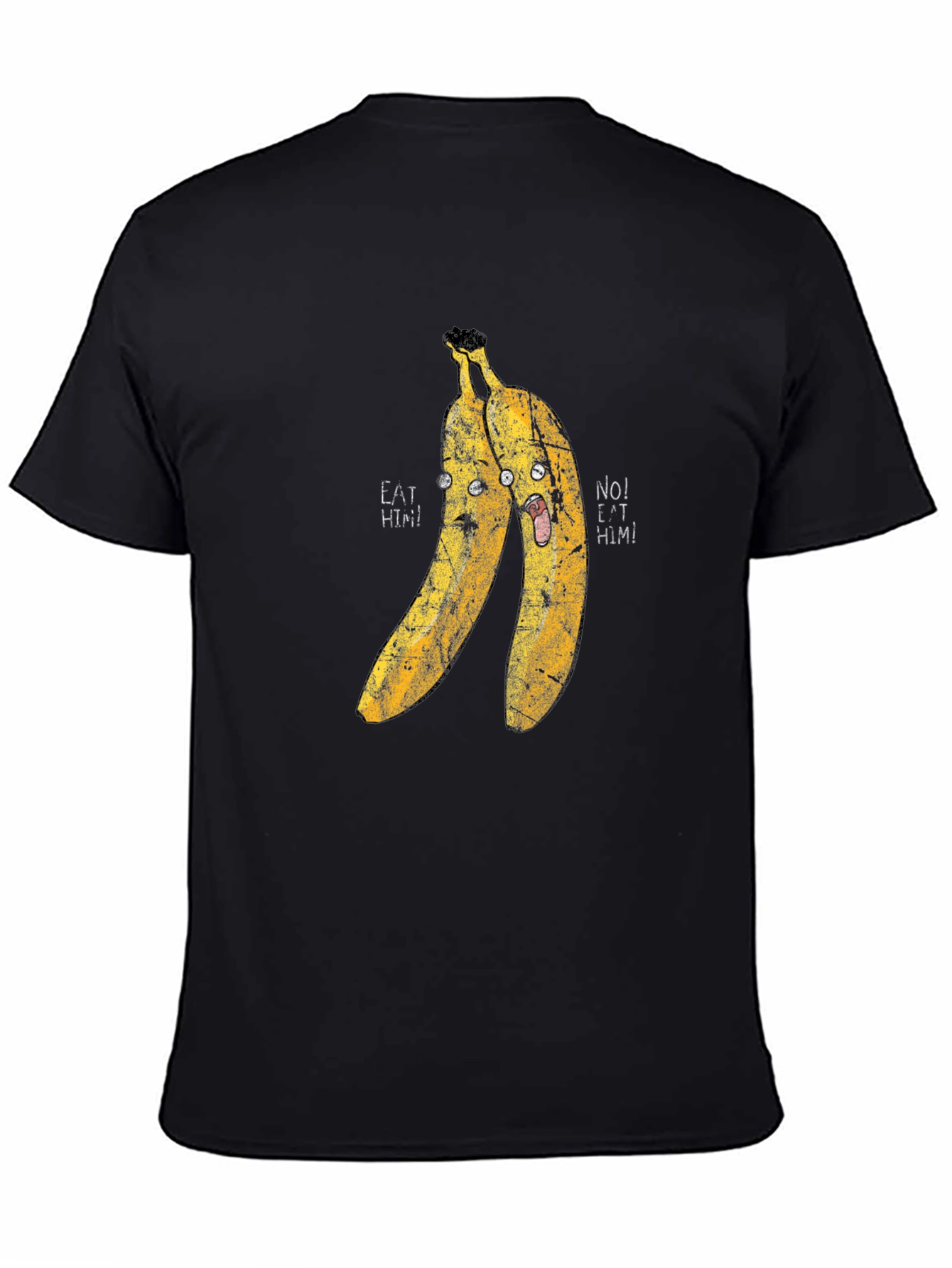 Eat Him! Banana Cartoon Graphic Print Black T-Shirt