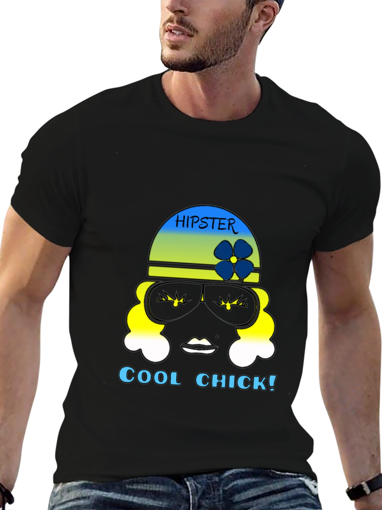 Hipster Chick Graphic Tee - Black Unisex T-Shirt