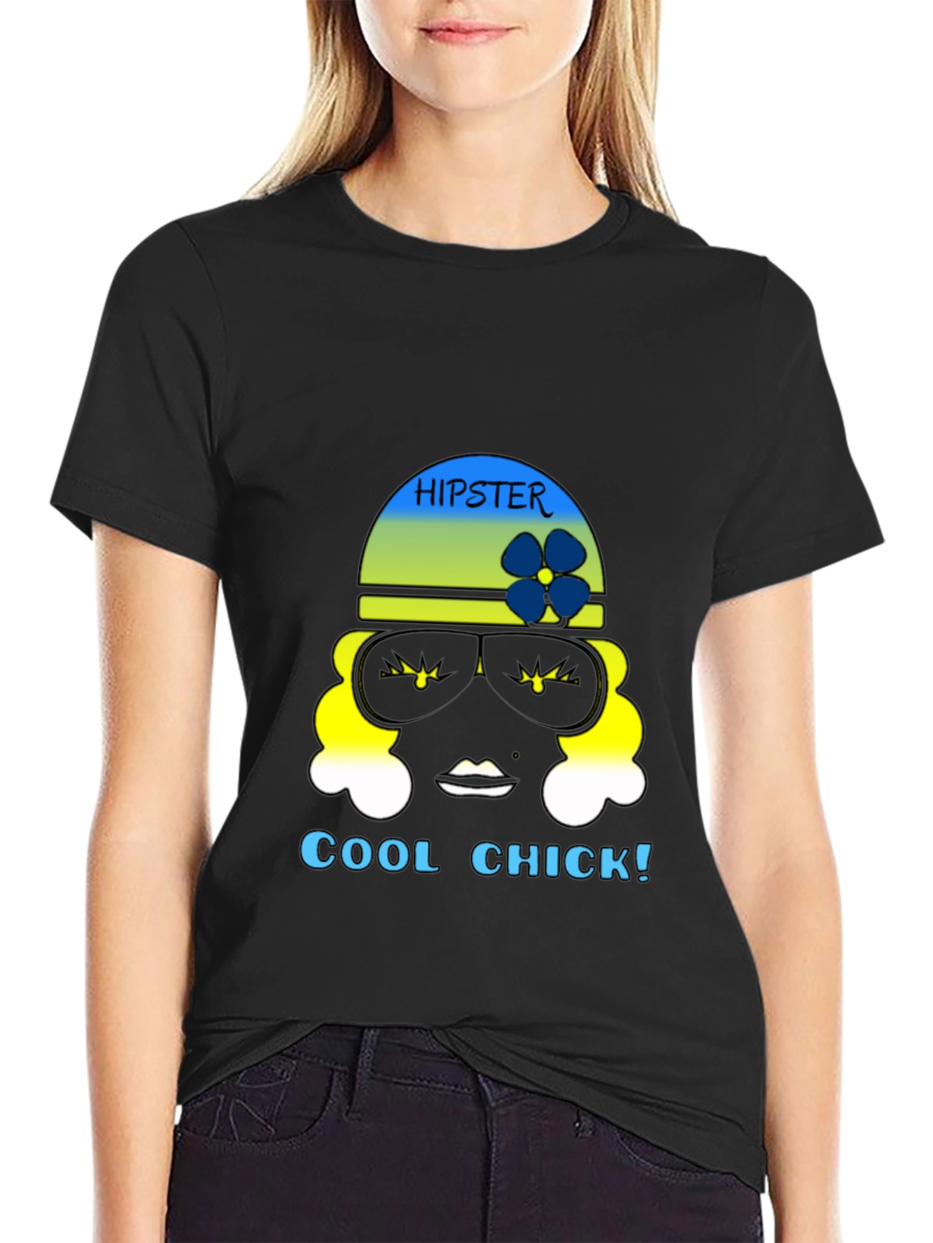 Hipster Chick Graphic Tee - Black Unisex T-Shirt