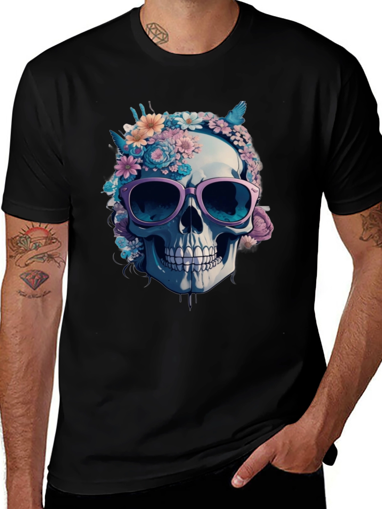 Floral Skull Graphic Tee - Stylish Skull T-Shirt