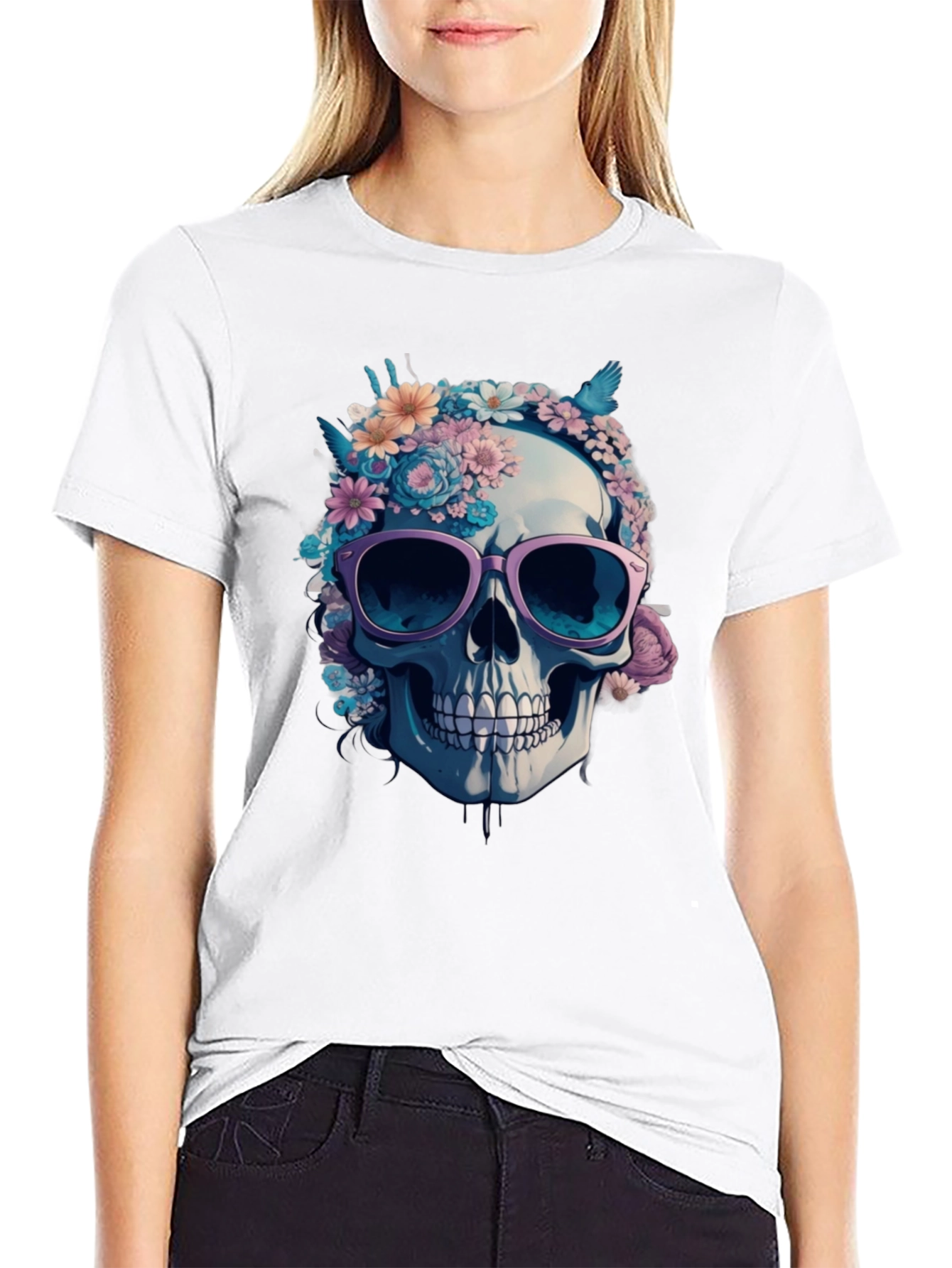 Floral Skull Graphic Tee - Stylish Skull T-Shirt
