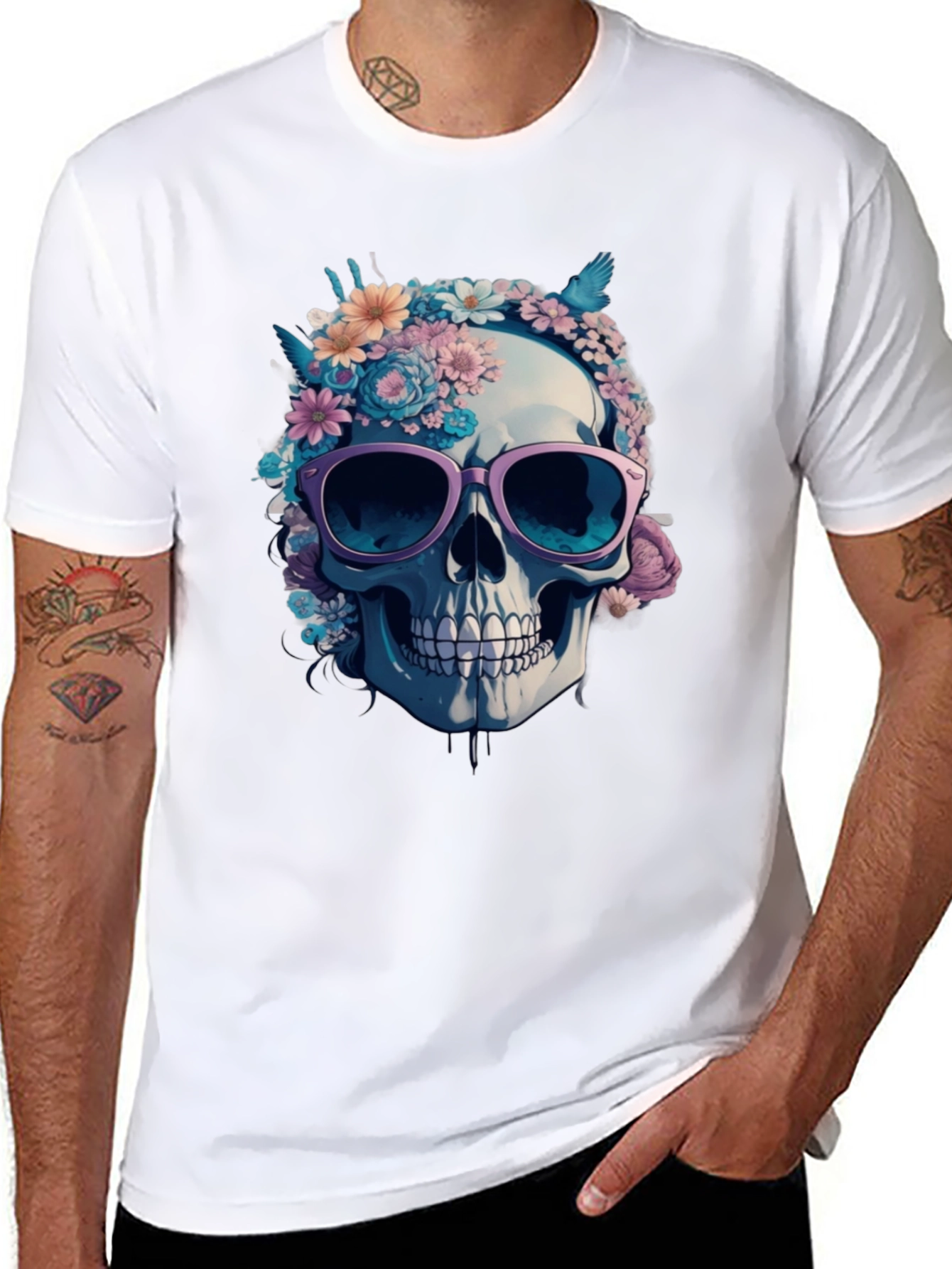Floral Skull Graphic Tee - Stylish Skull T-Shirt
