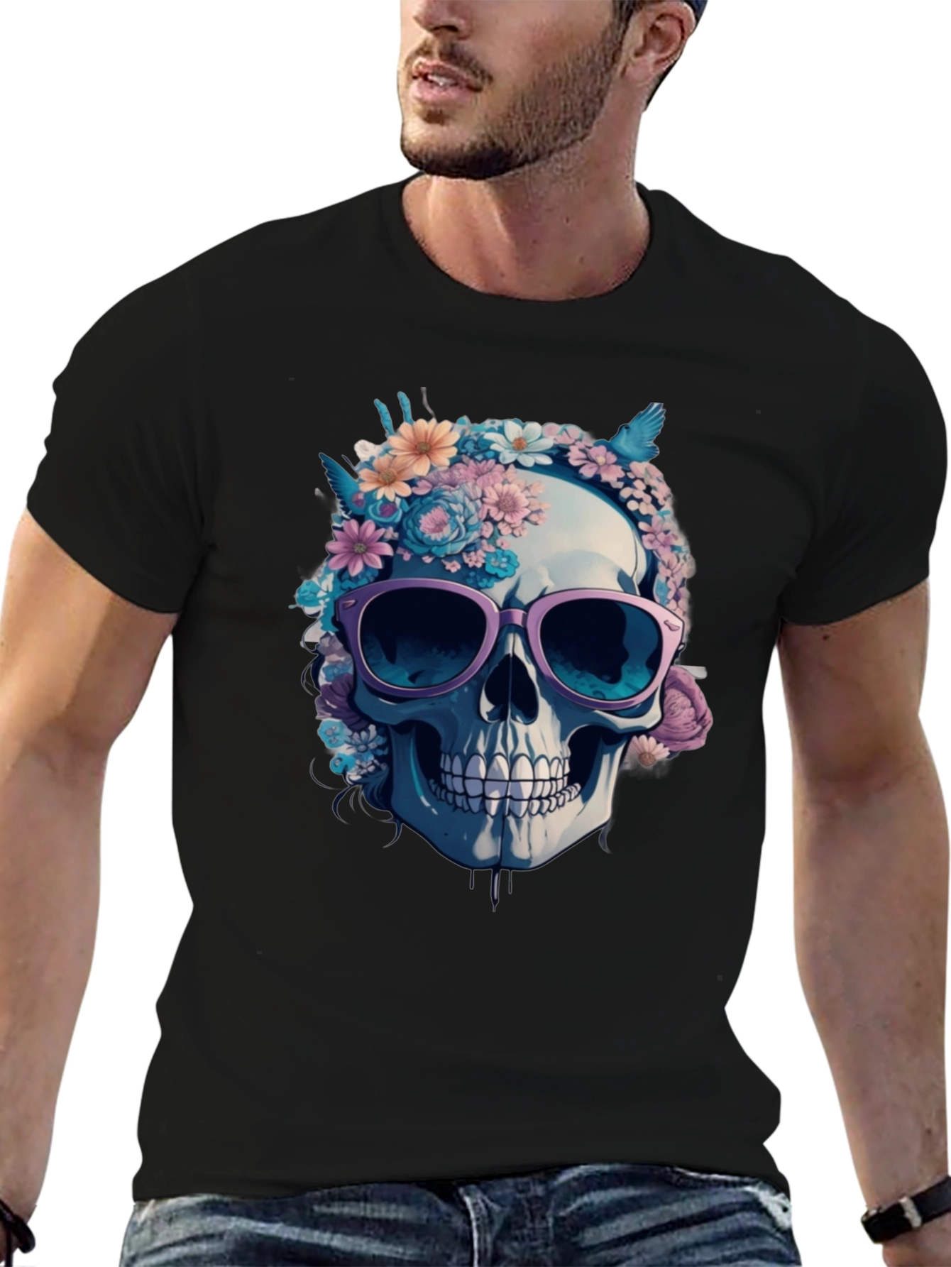 Floral Skull Graphic Tee - Stylish Skull T-Shirt