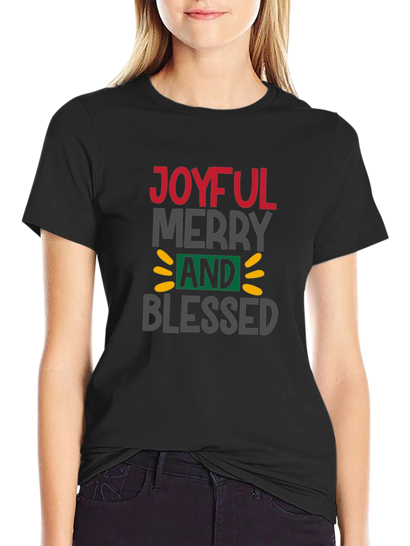 Joyful Merry & Blessed Graphic Tee - Black