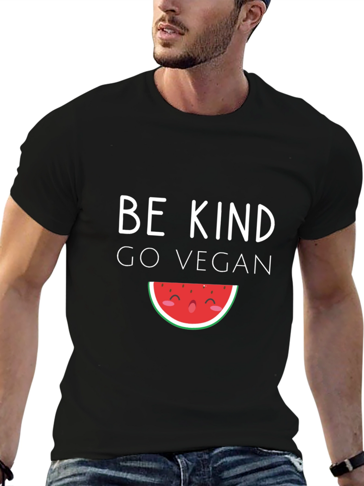 Be Kind Go Vegan Watermelon Graphic Tee - Black