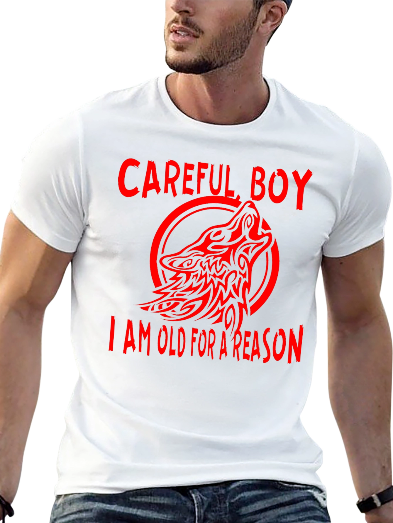 Careful Boy Wolf Design Black T-Shirt