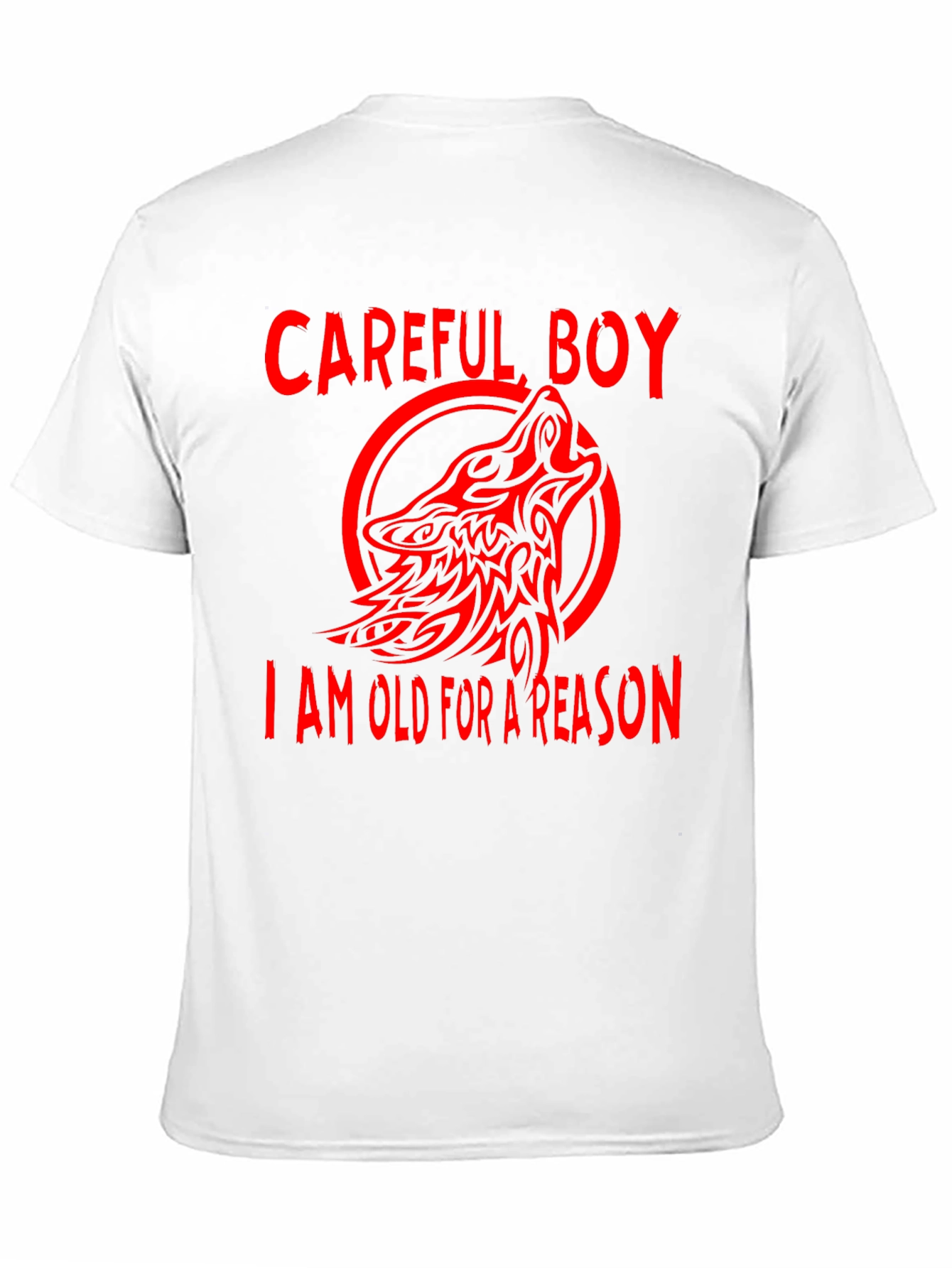 Careful Boy Wolf Design Black T-Shirt