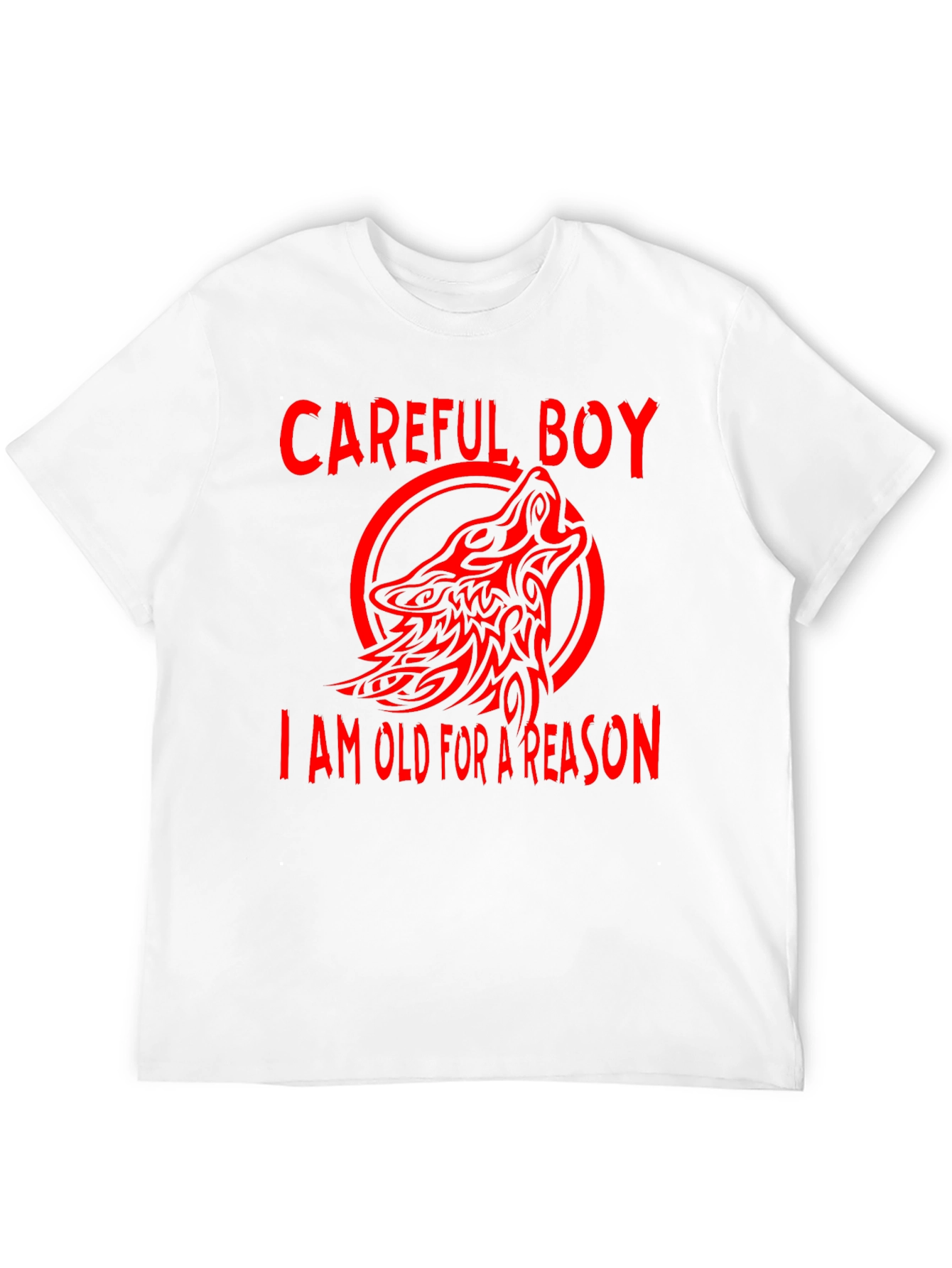 Careful Boy Wolf Design Black T-Shirt