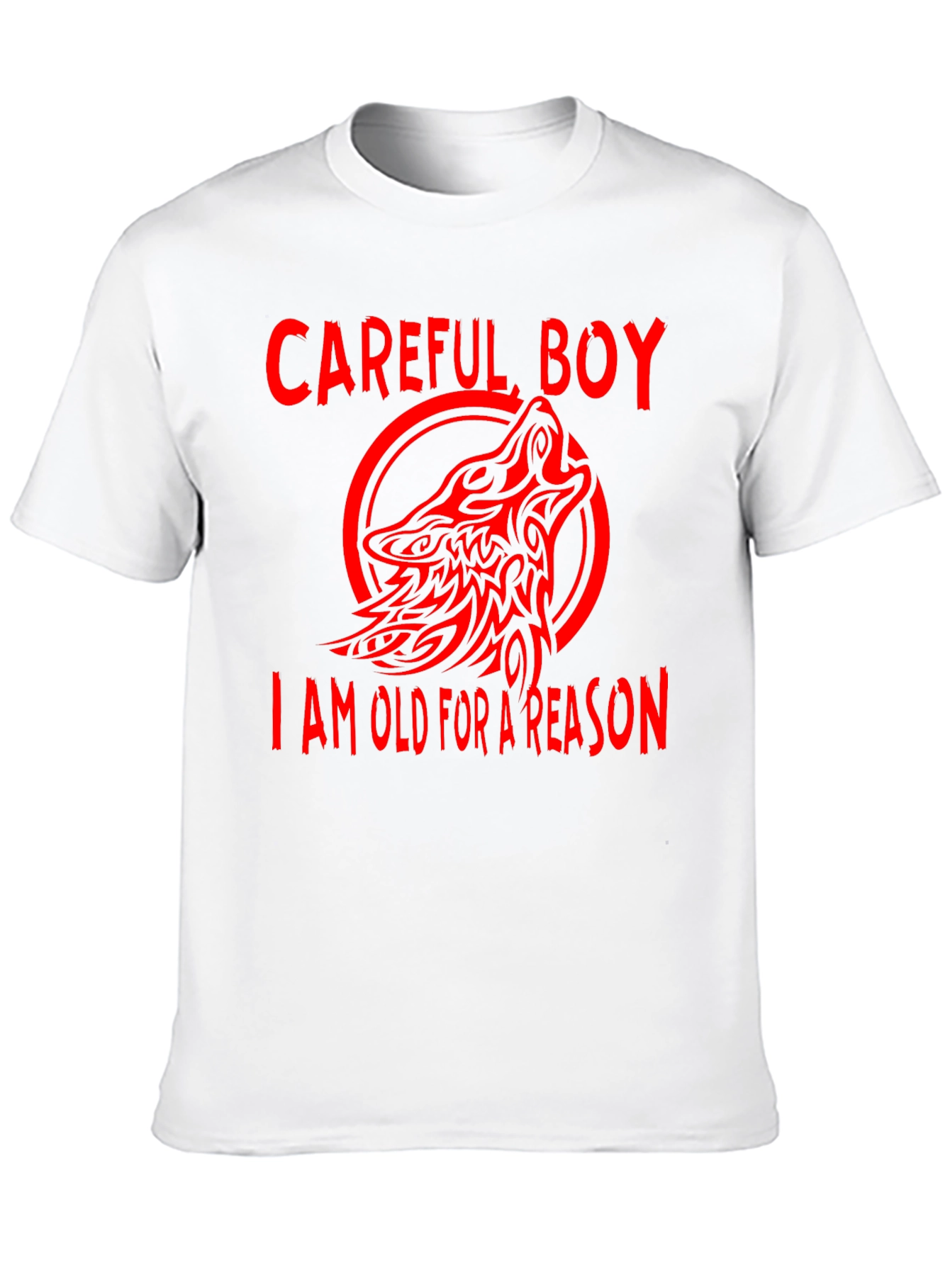 Careful Boy Wolf Design Black T-Shirt