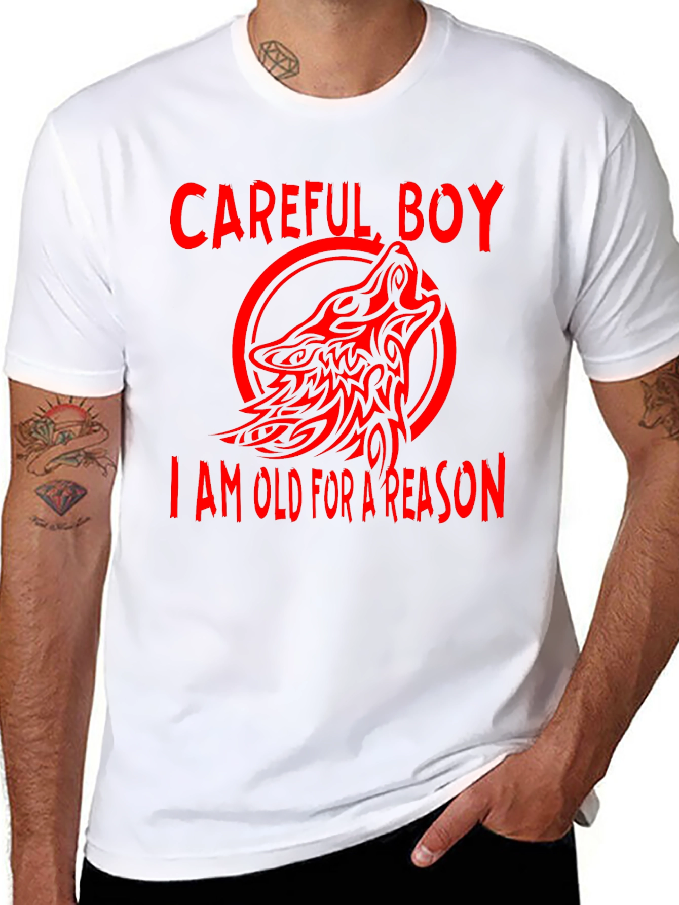 Careful Boy Wolf Design Black T-Shirt