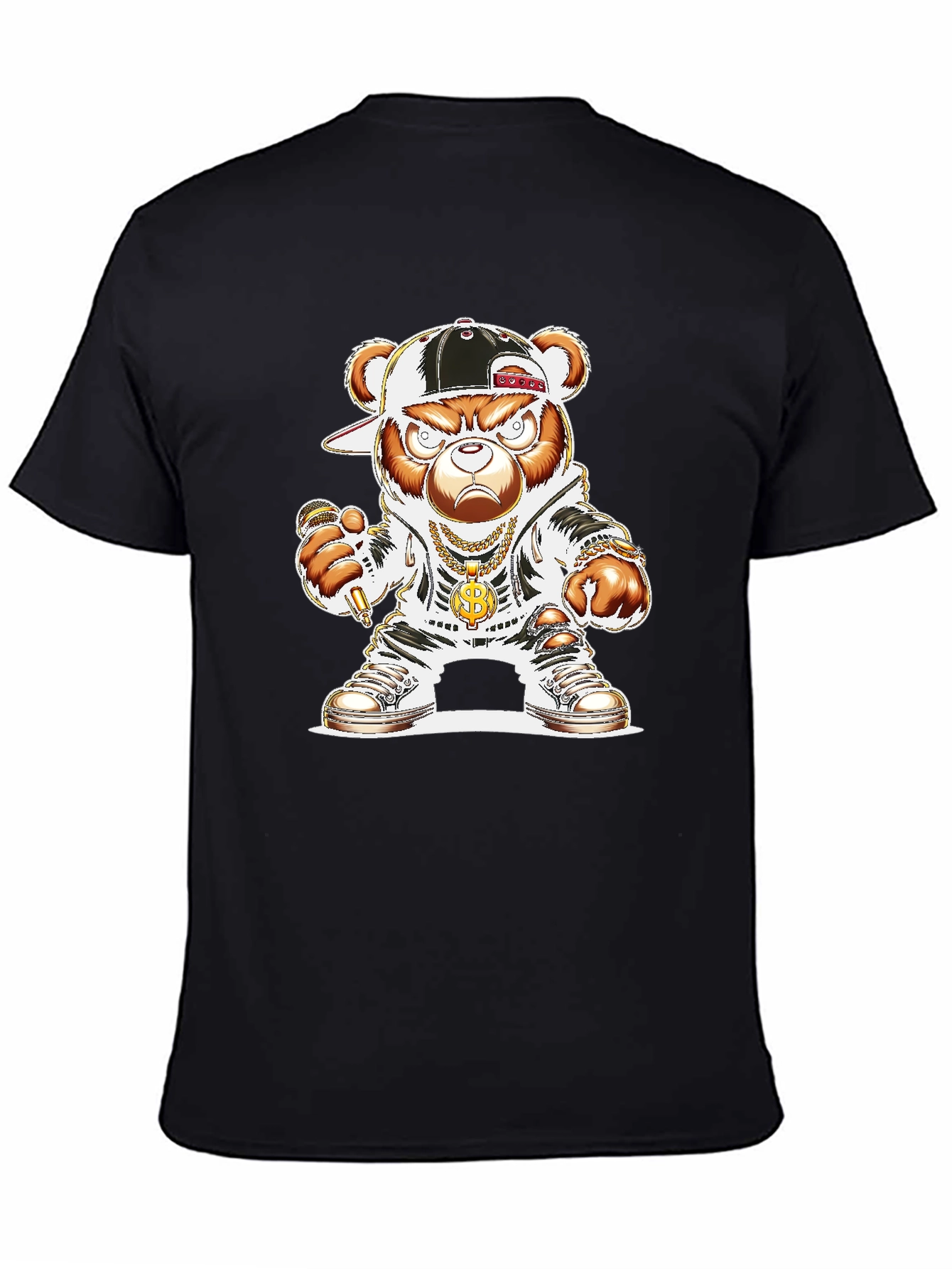 Hip Hop Bear Graphic Tee - Black T-Shirt