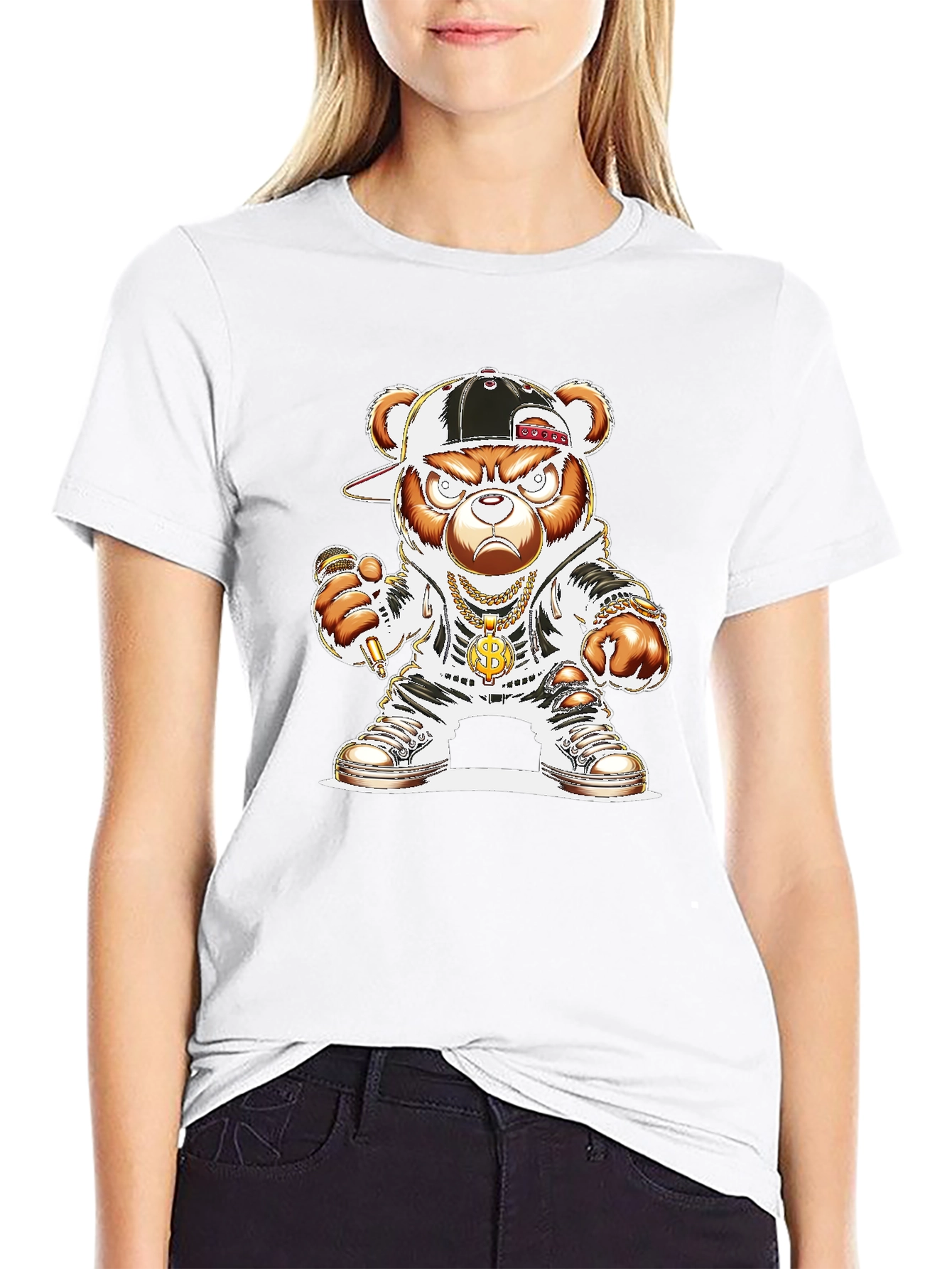 Hip Hop Bear Graphic Tee - Black T-Shirt