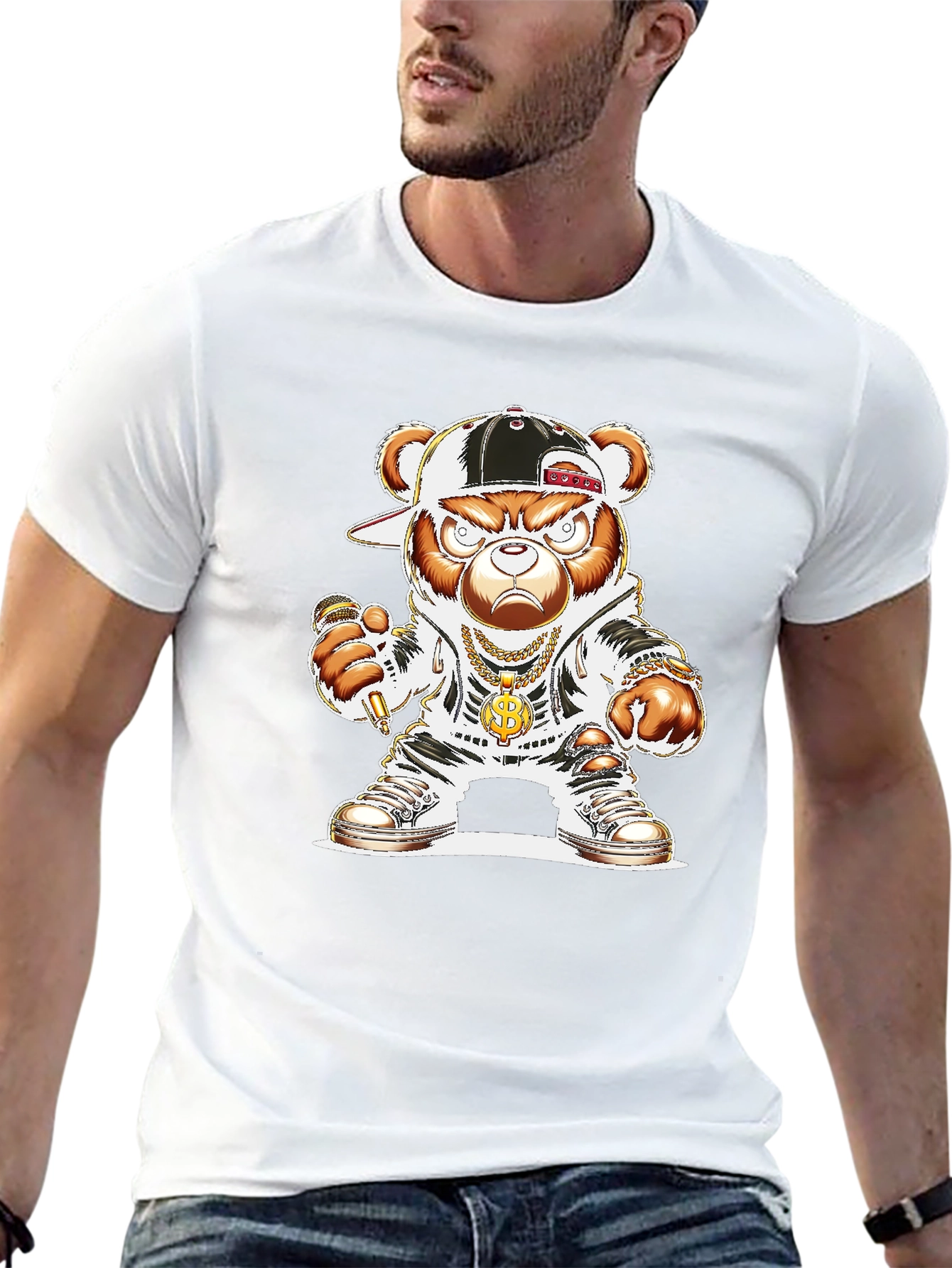 Hip Hop Bear Graphic Tee - Black T-Shirt