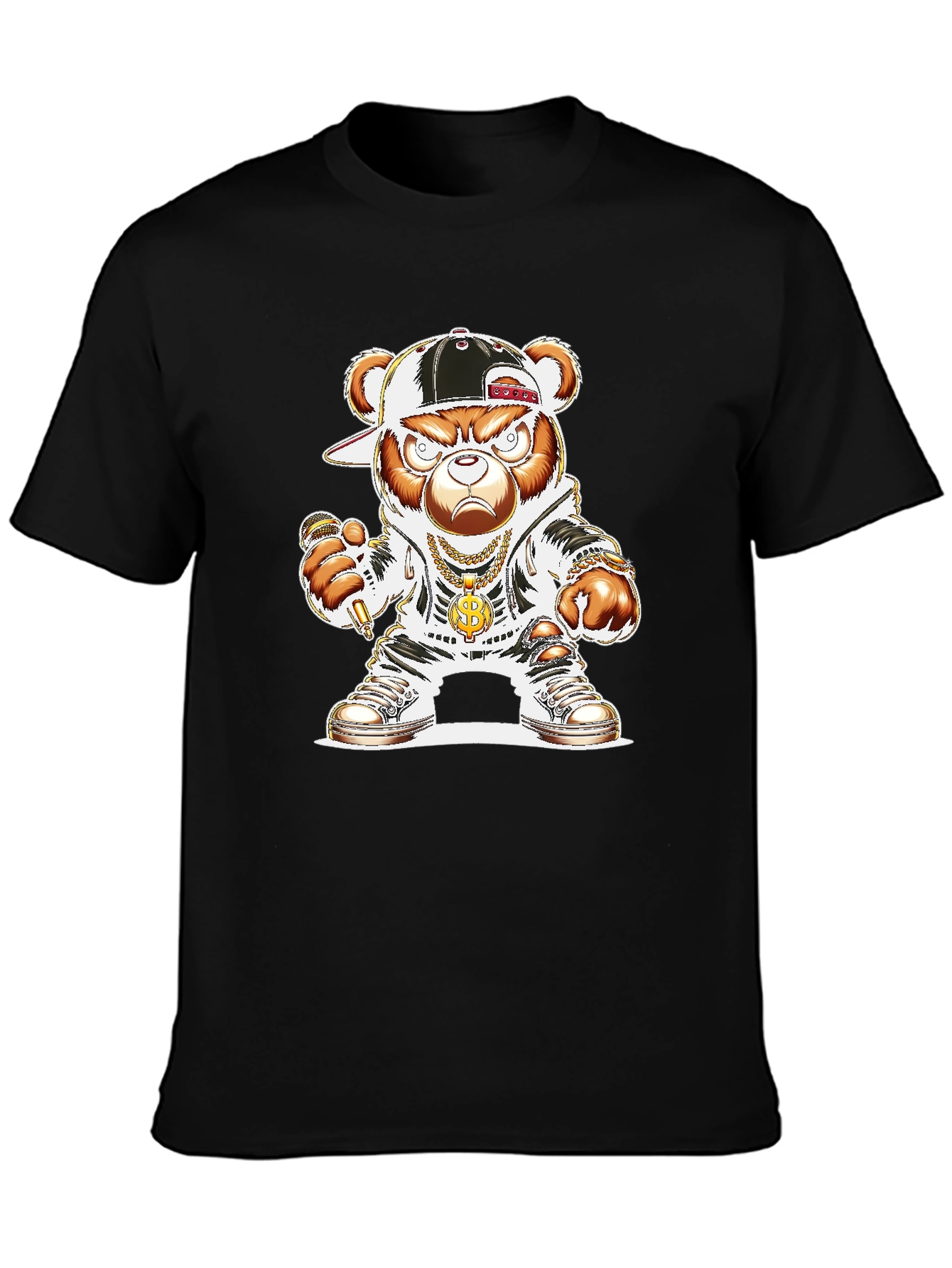 Hip Hop Bear Graphic Tee - Black T-Shirt
