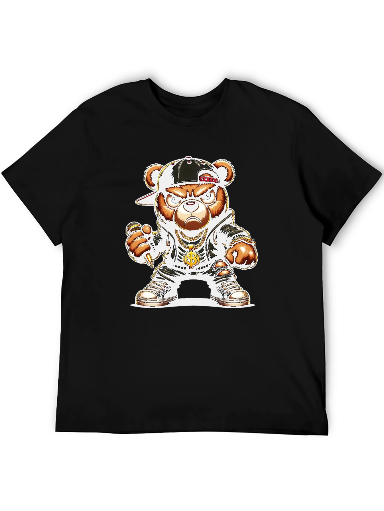 Hip Hop Bear Graphic Tee - Black T-Shirt