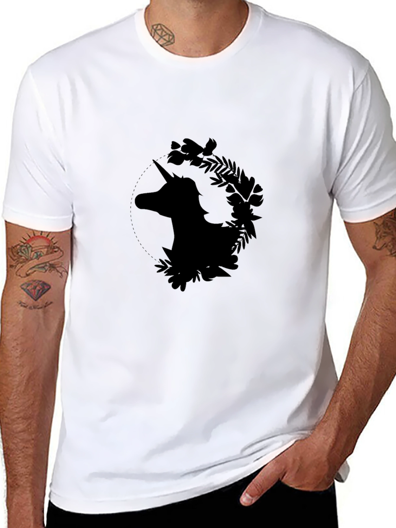 Unicorn Floral Graphic Black T-Shirt
