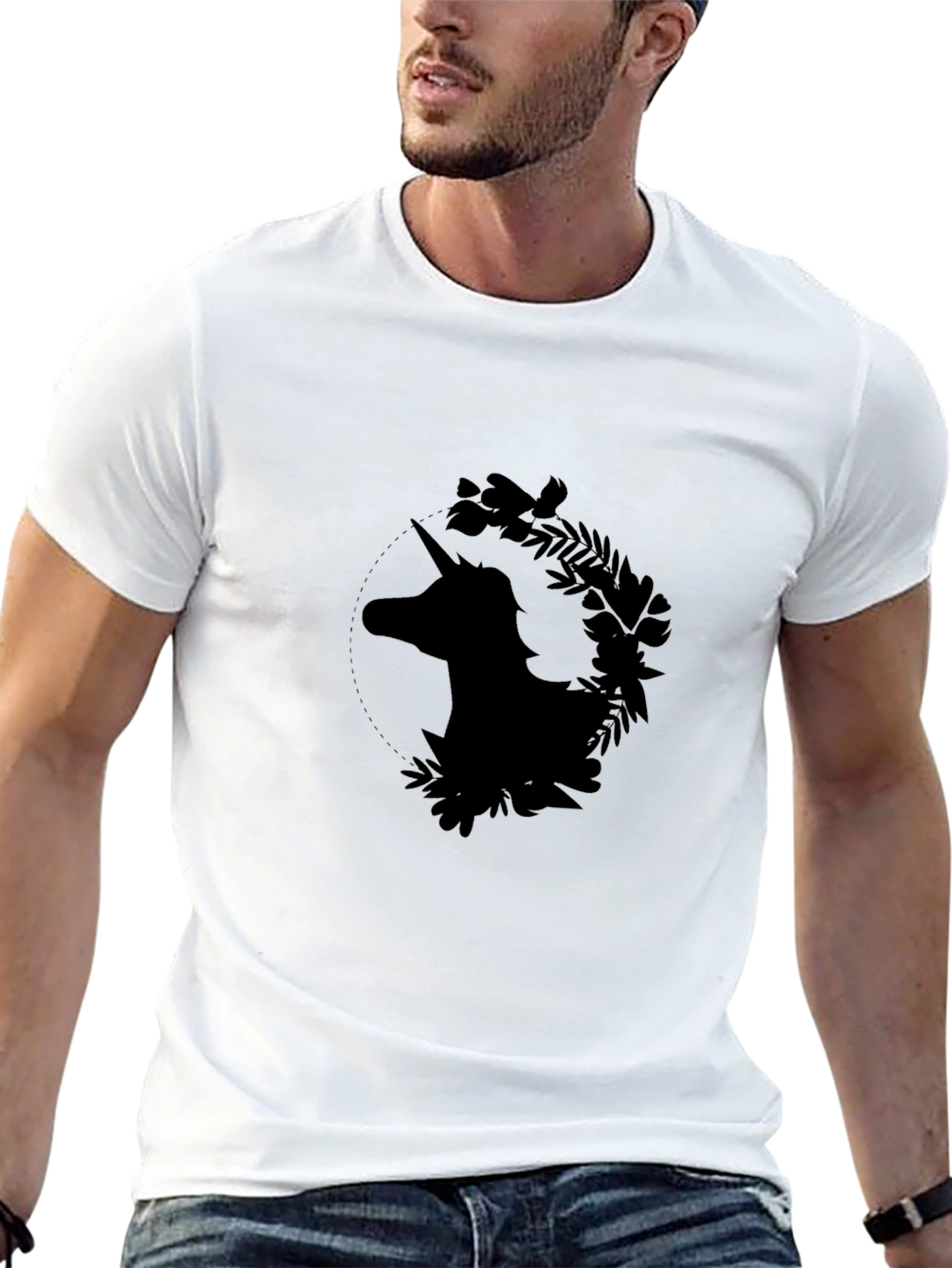 Unicorn Floral Graphic Black T-Shirt