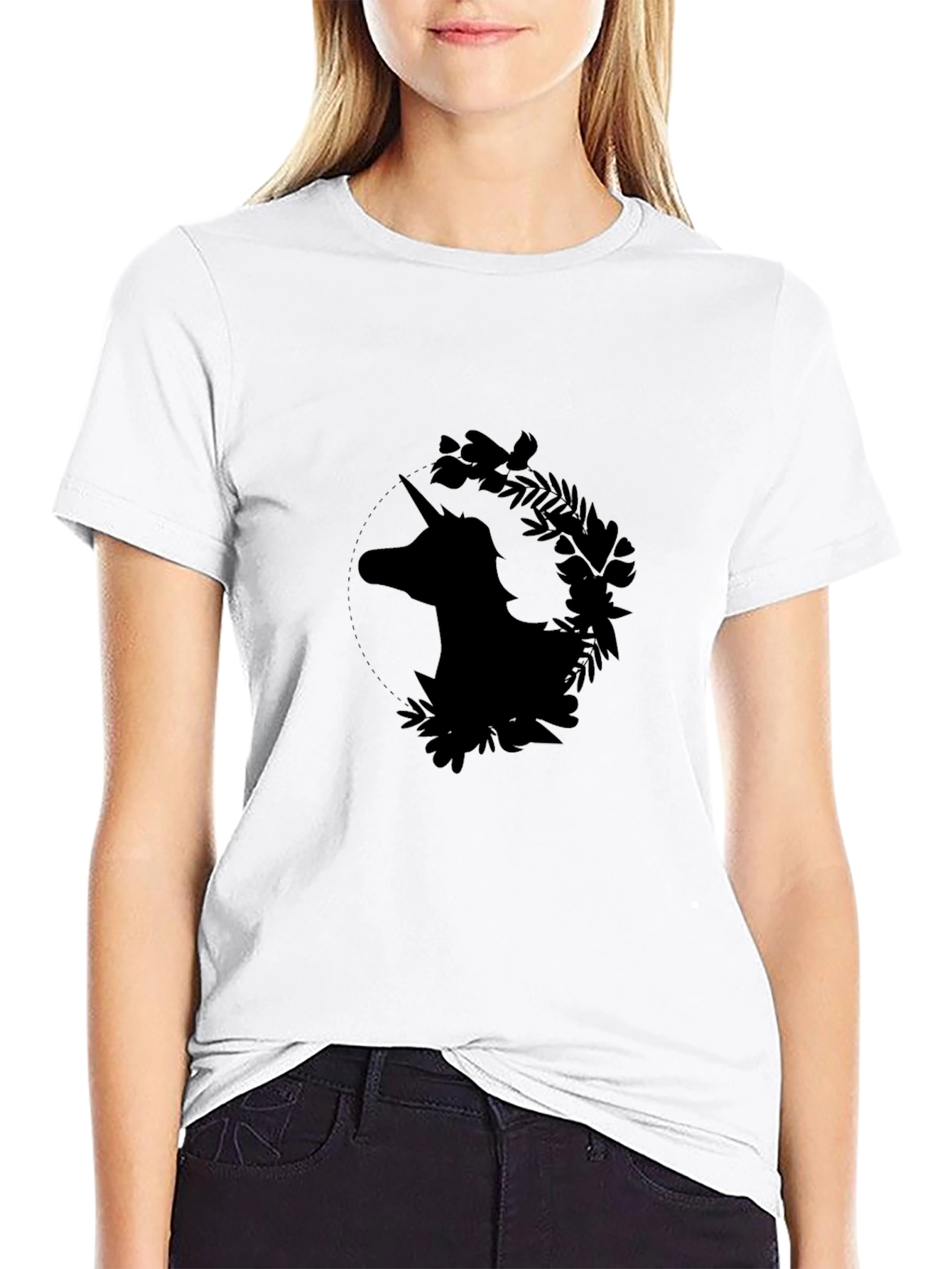 Unicorn Floral Graphic Black T-Shirt