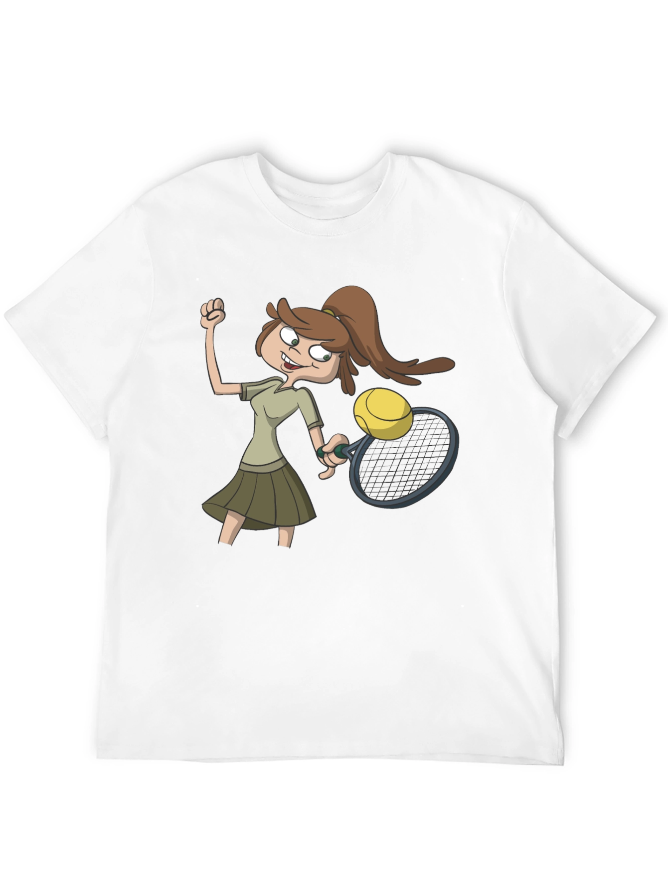 Tennis Girl Cartoon Black T-Shirt