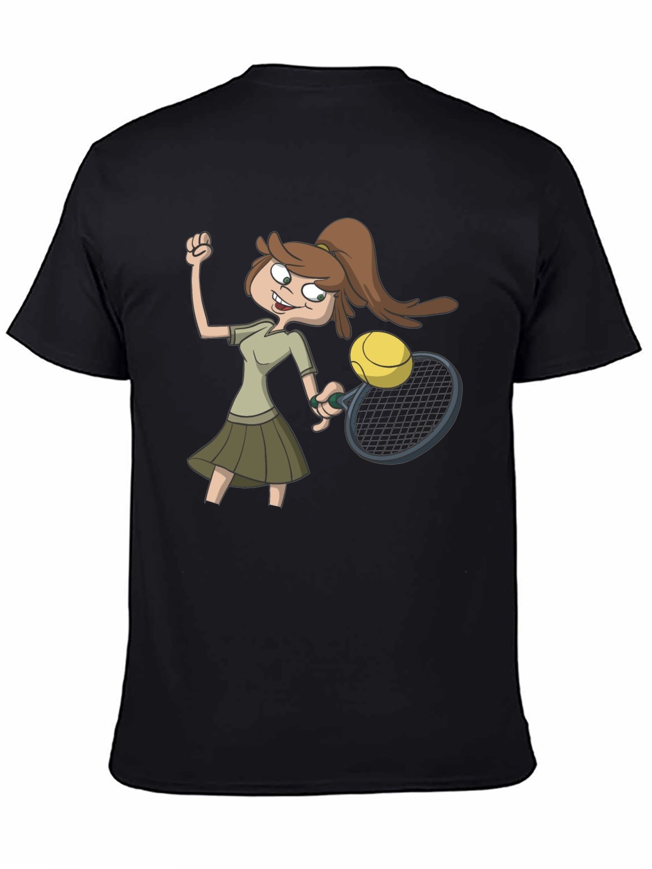 Tennis Girl Cartoon Black T-Shirt