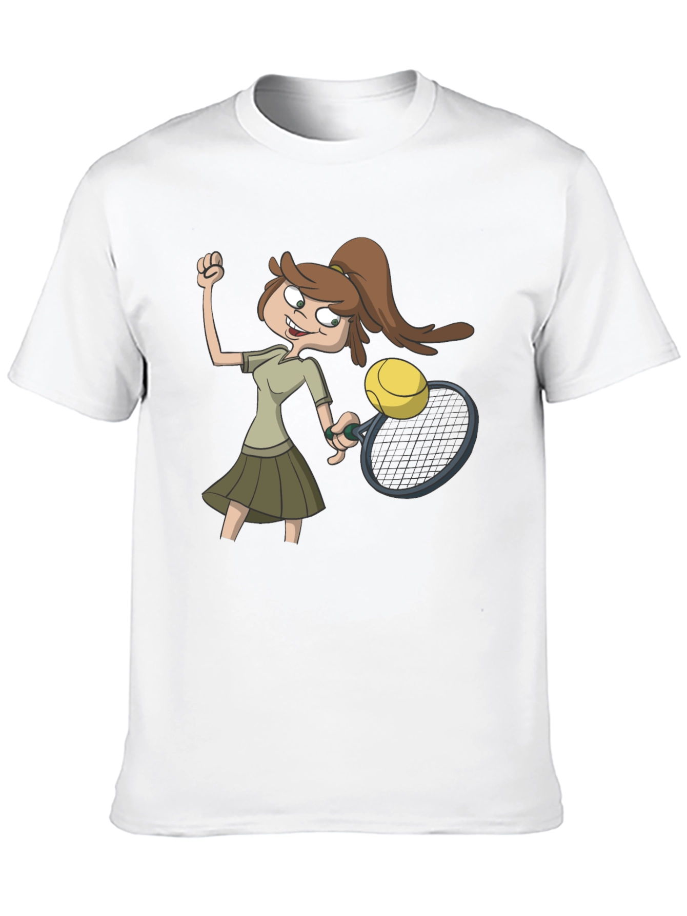 Tennis Girl Cartoon Black T-Shirt