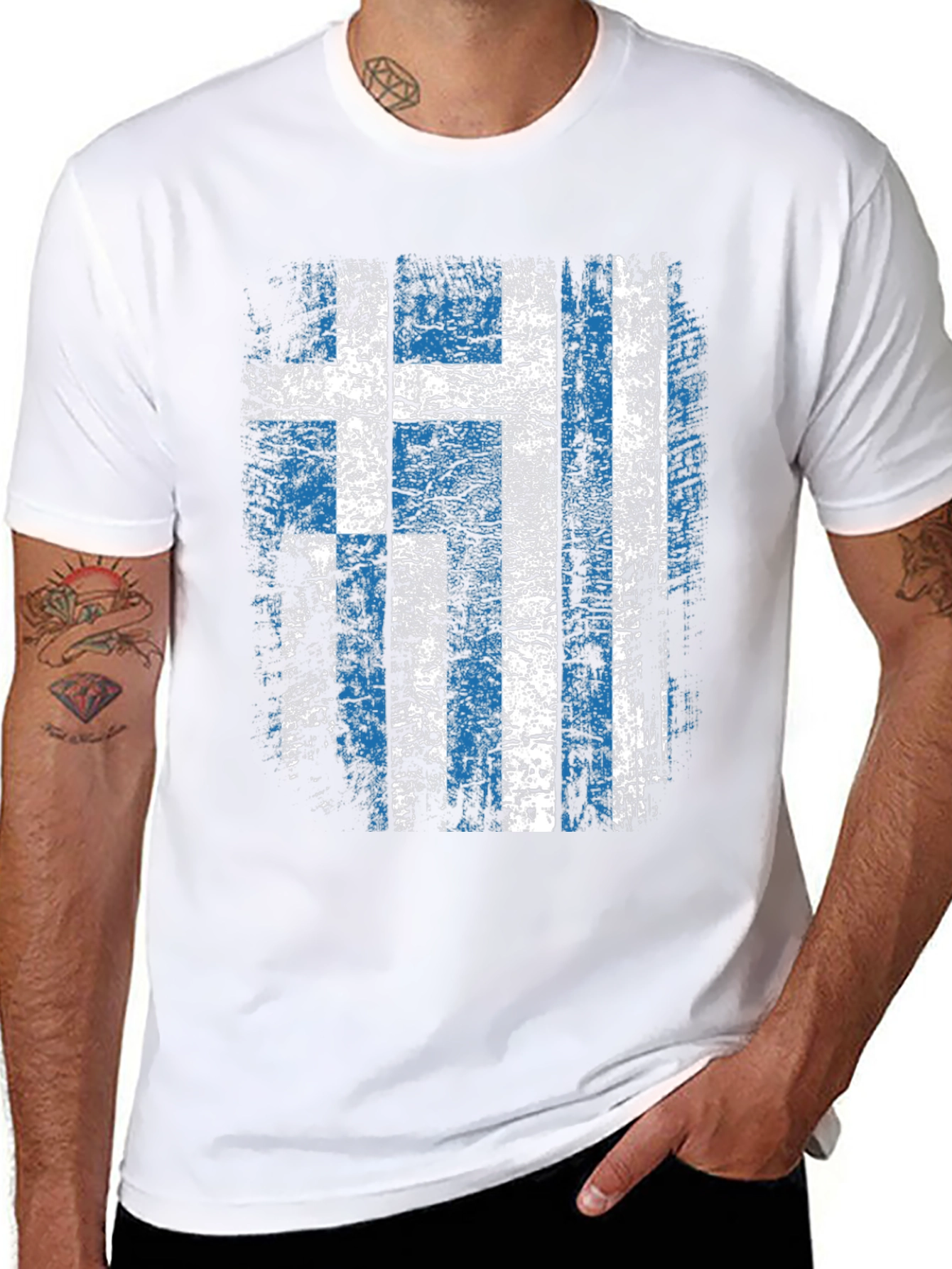 Greek Flag Distressed Graphic T-Shirt