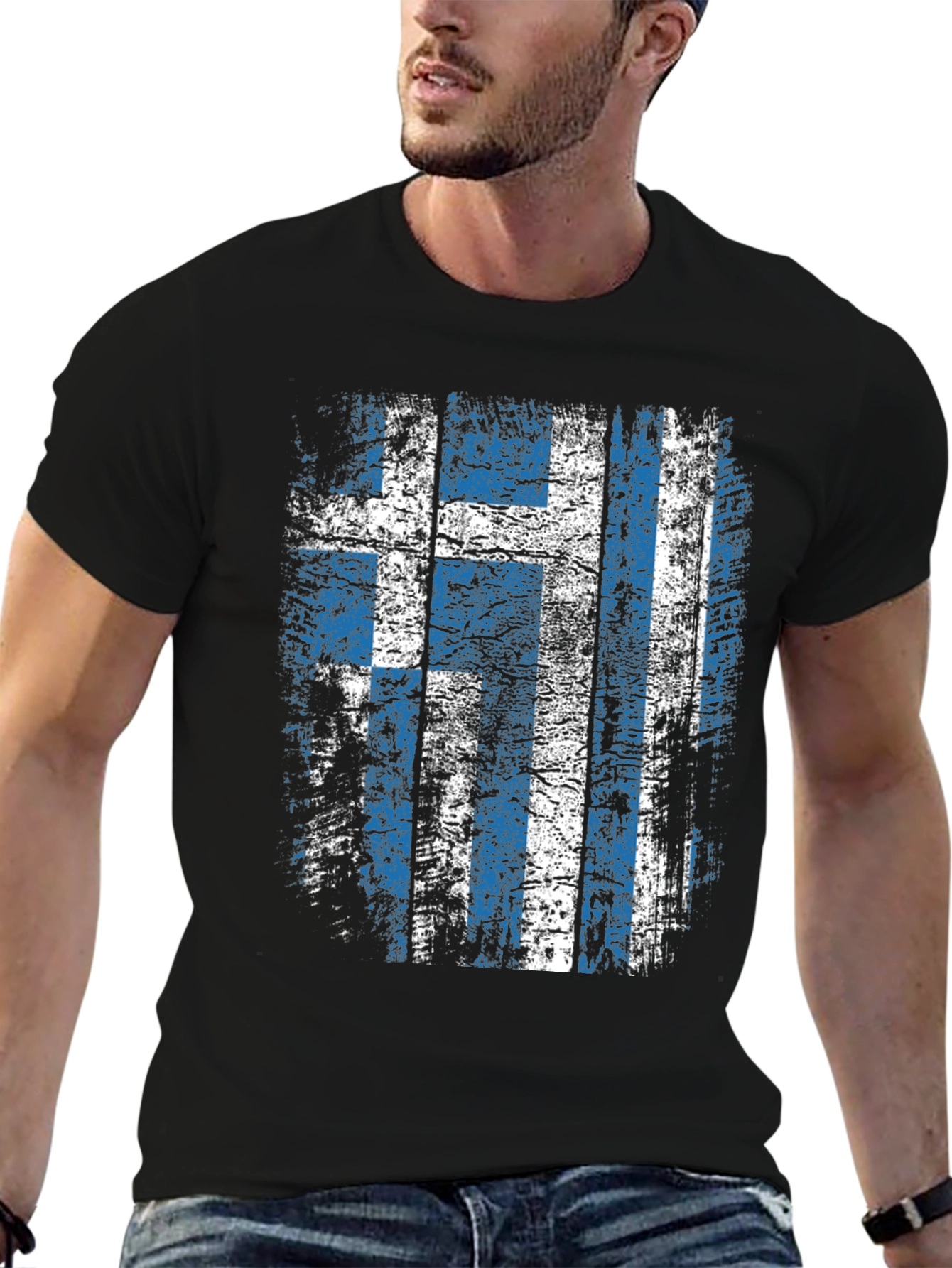 Greek Flag Distressed Graphic T-Shirt