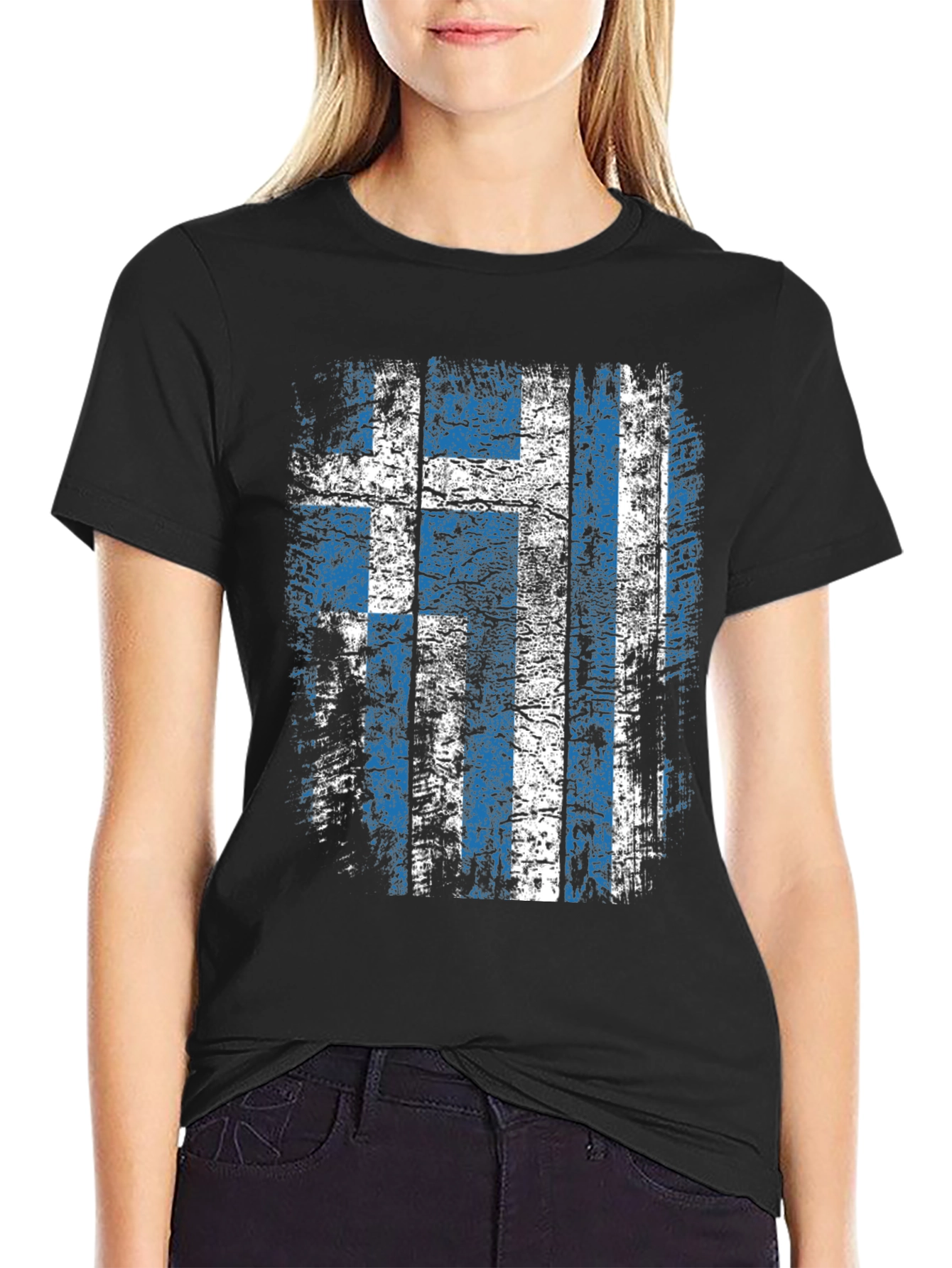 Greek Flag Distressed Graphic T-Shirt